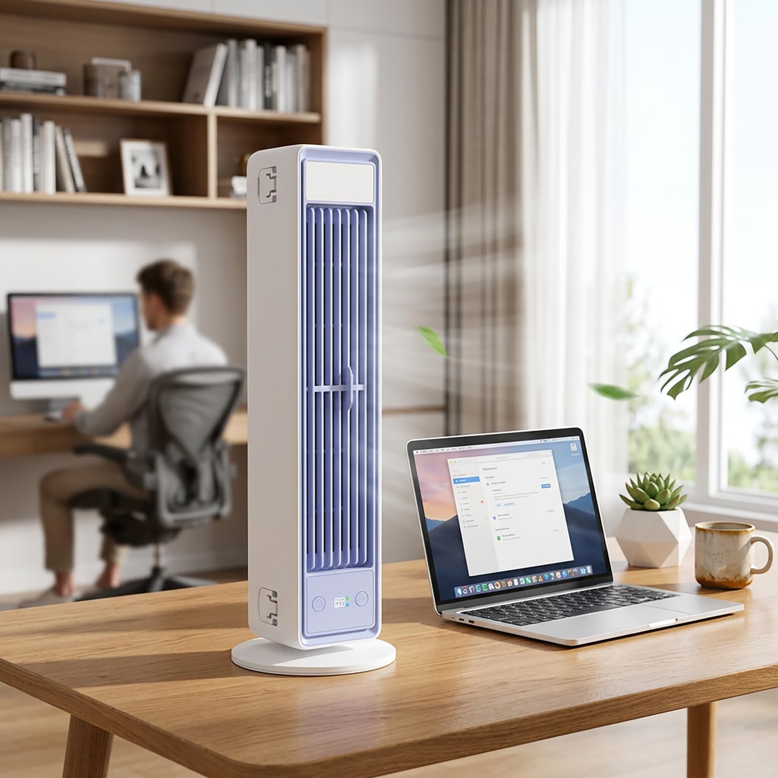 Enfriador de aire de torre sin aspas 3 en 1, ventilador de enfriamiento portátil USB de sobremesa o montable en pared con control remoto y pantalla digital, 5 velocidades de viento ajustables