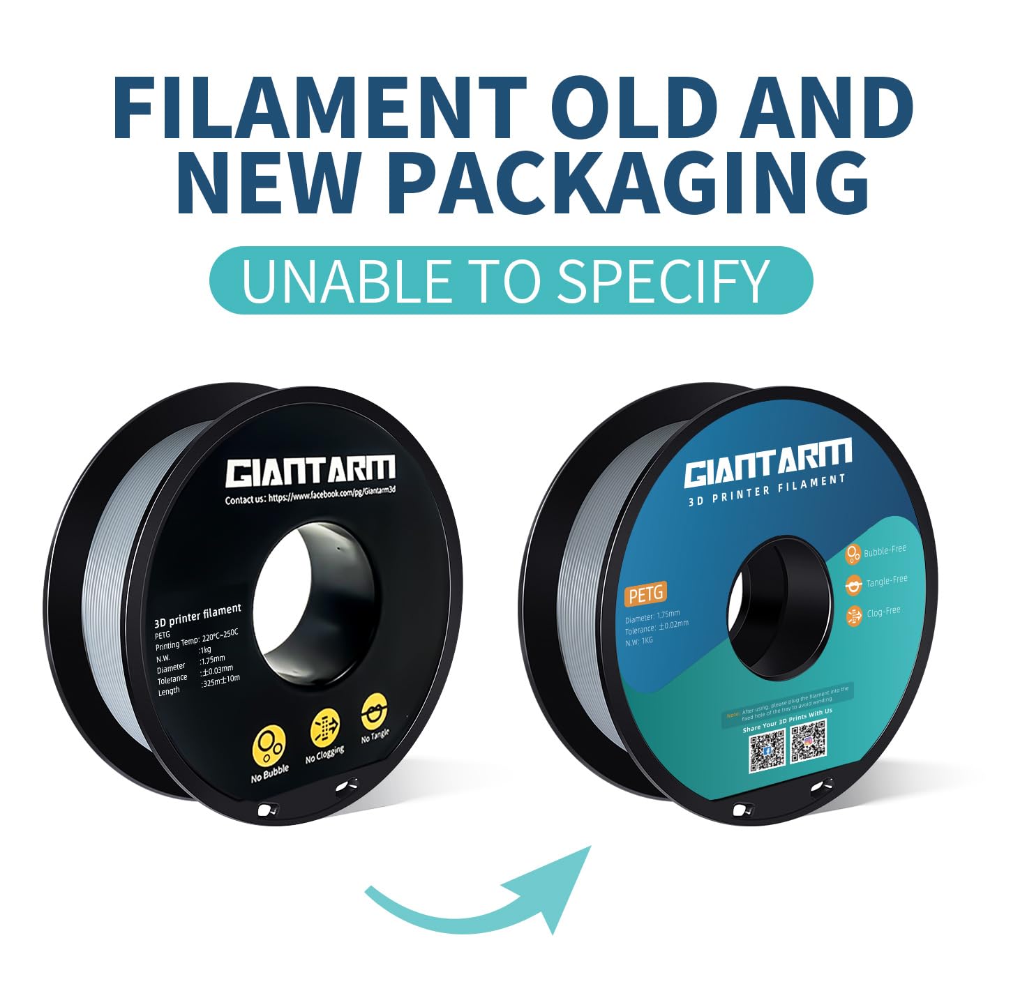 PETG Filament per Stampante 3D, GIANTARM PETG Filament 1,75mm, Dimensional Accuracy +/- 0,2mm 1kg, Grigio