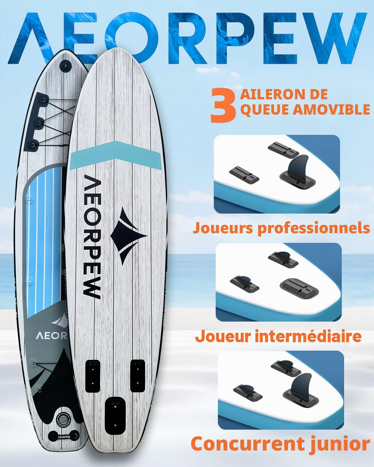 Planche à pagaie gonflable de 3,2 m pour adultes, planche à pagaie de 81,3 cm de large avec accessoires de planche à pagaie de qualité supérieure avec pont antidérapant, pompe à main, pagaie