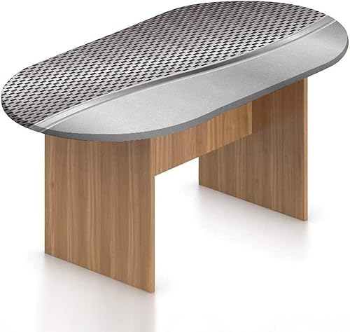 Mantel ovalado ajustable de poliéster elástico, estructura tecnológica con rayas onduladas y estampado a cuadros, se adapta a mesas ovaladas de