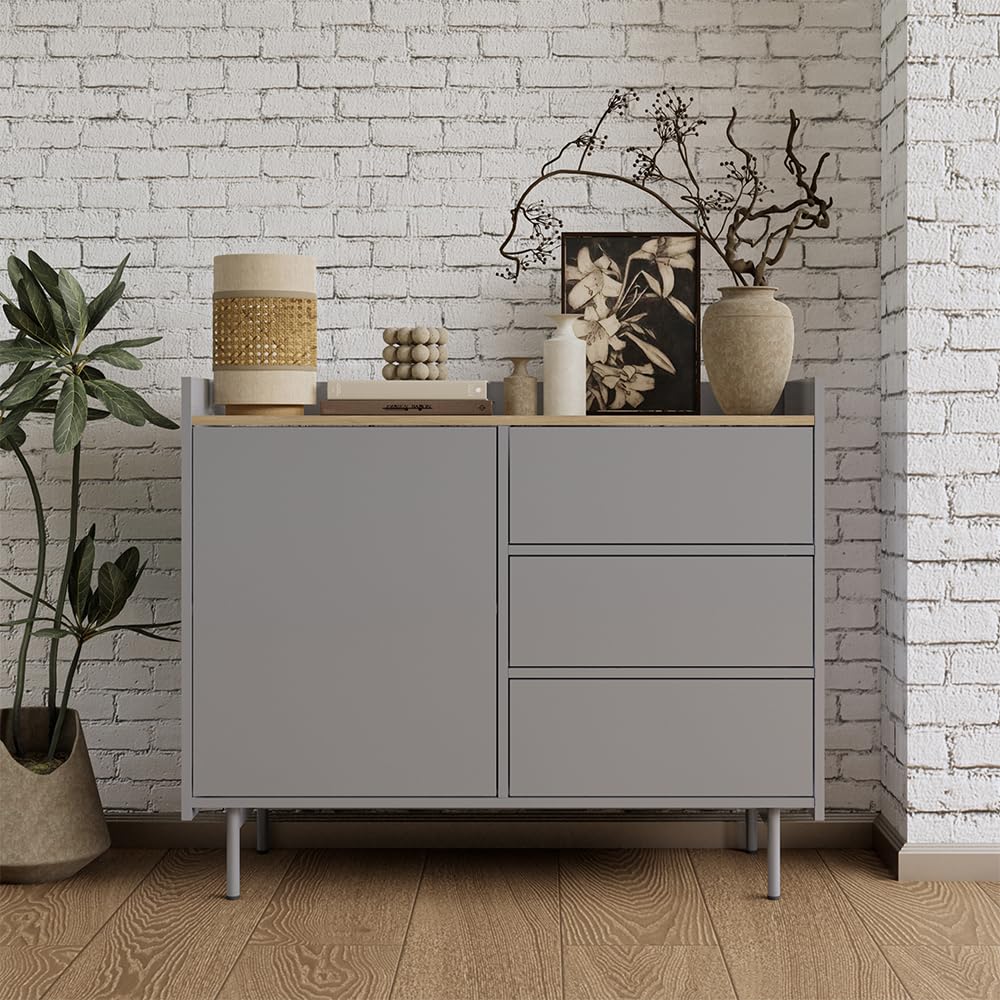 Vicco Cassettiera per camera da letto Velina, Grigio, 100 x 82 cm | con 3 cassetti e 1 anta, per riporre abiti e oggetti di uso quotidiano