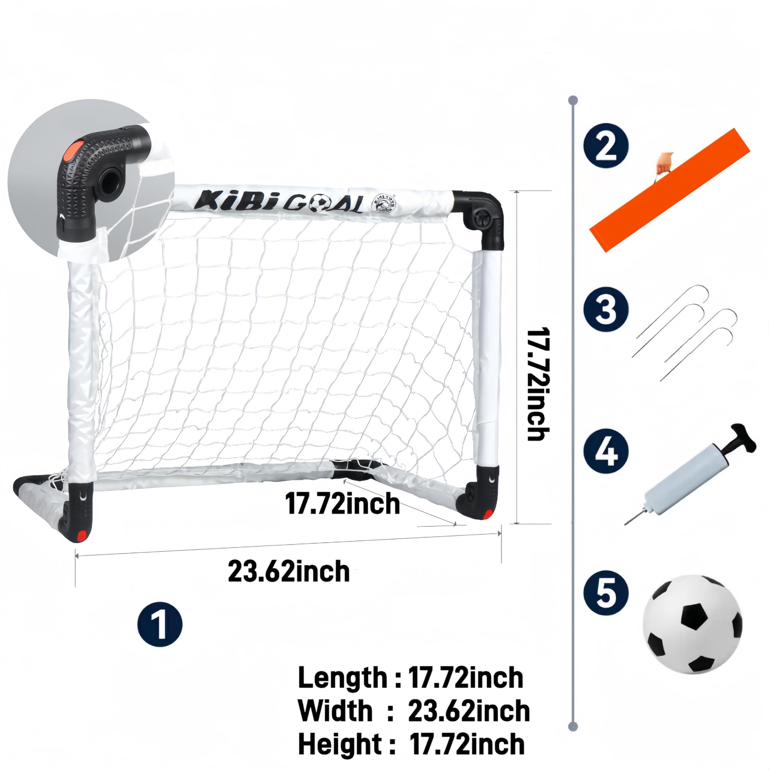 KiBiGOAL Toddler Football Goal Set, Toddlers Ball 13cm + Mini Portable Foldable Goal 23.62in x 17.72in White Set - Image 2