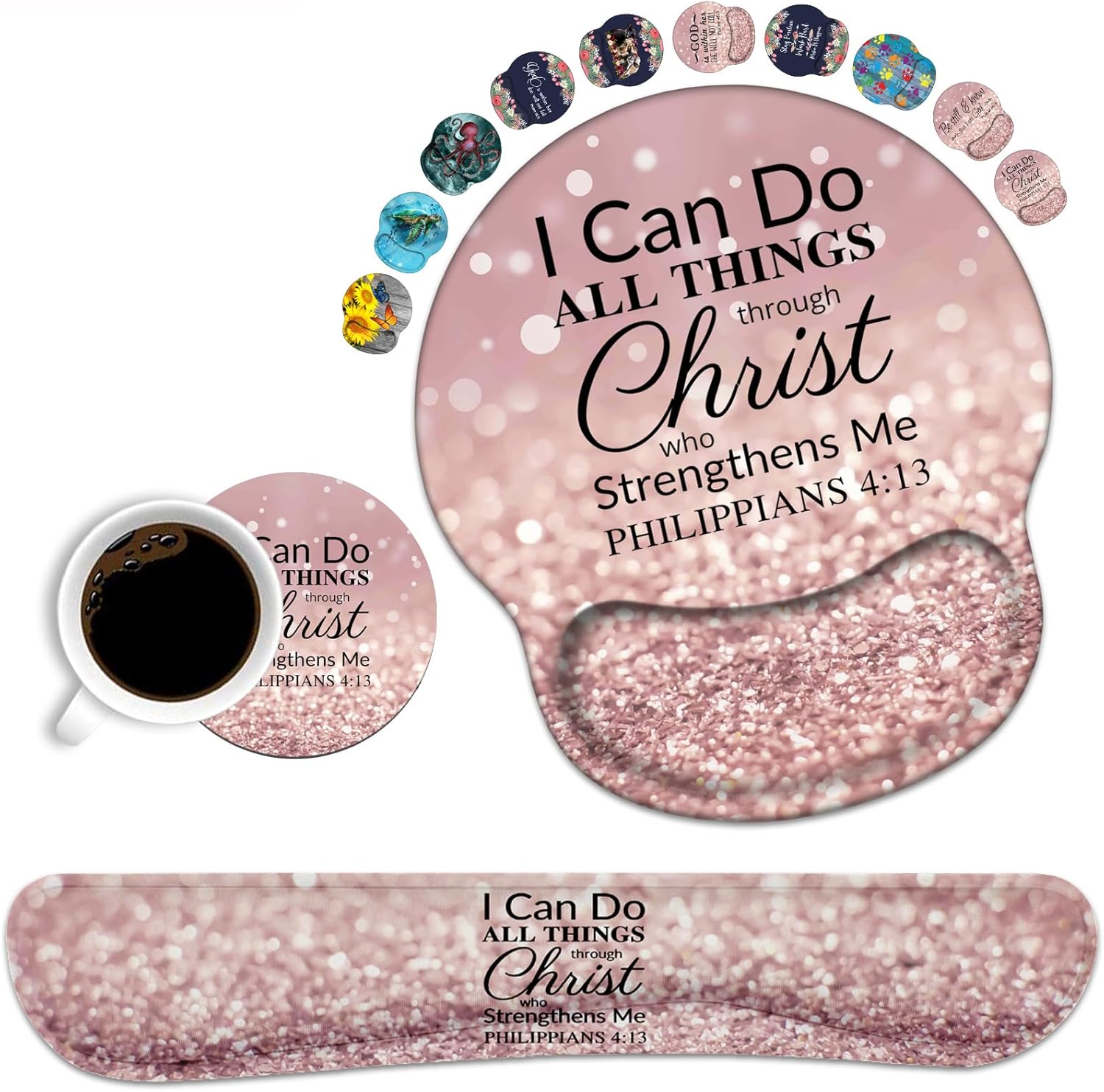 Keyboard Wrist Rest and Mouse Pad Wrist Rest Support Set, Non-Slip PU Base for Gaming and Office, Comfortable & Lightweight for Easy Typing & Pain Relief, Quote Bible Verse Philippians 4-13