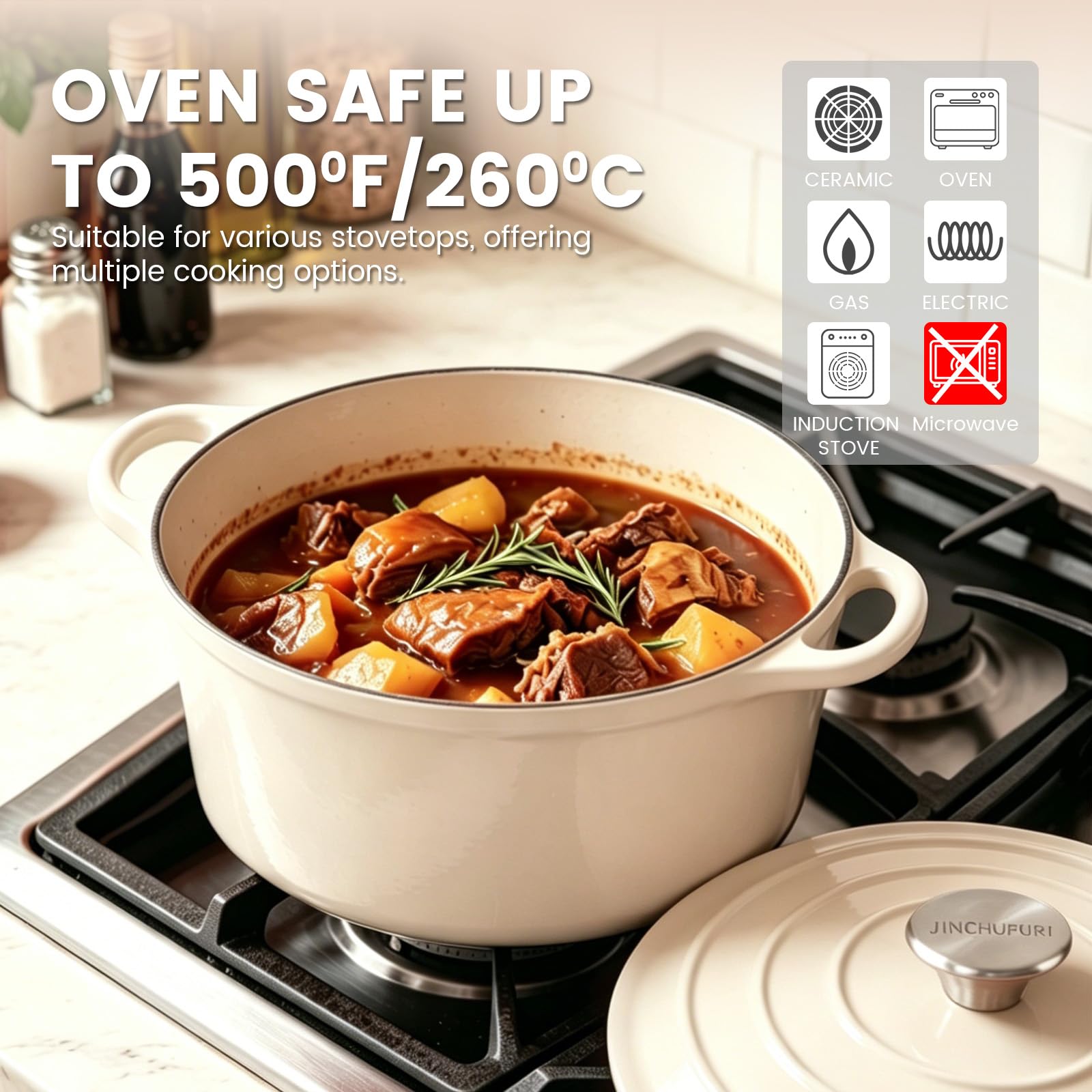 5 Qt Enameled Dutch Oven - Cream -5