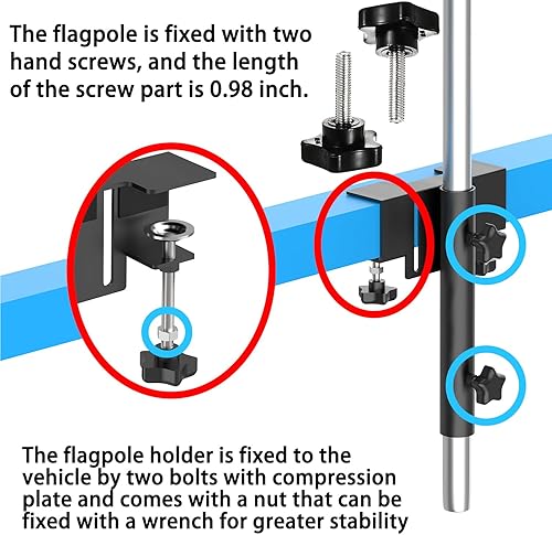 Miniatura 5 de Soporte para mástil de bandera para cama de camión, sin perforación, soporte para mástil de bandera en la cama, soporte de bandera para cama de