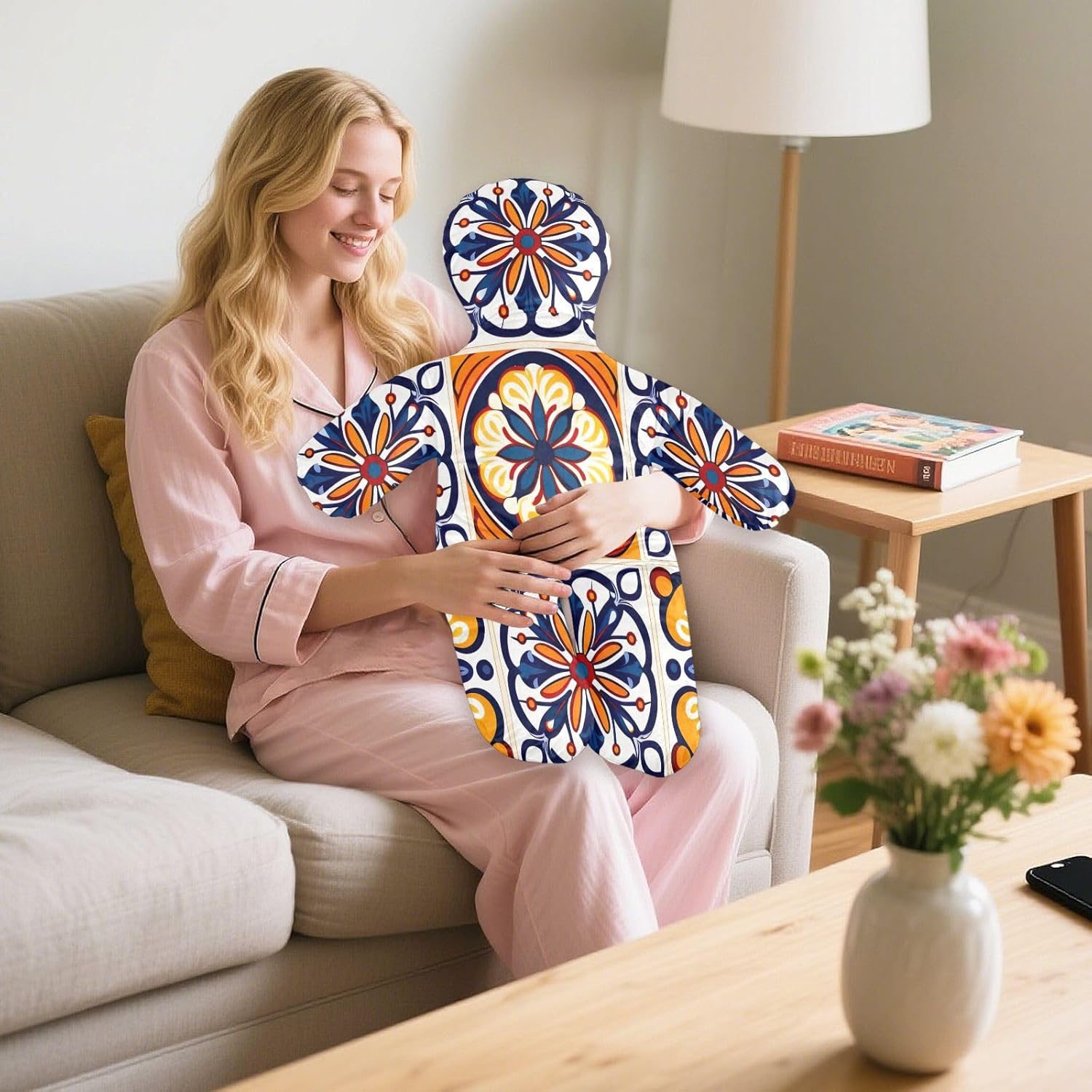 Morocco Tiles2 Human-Shaped Pillow Soft Body Pillows Washable Velvet Pillows for Anxiety Relief Sleeping Cuddling & Support