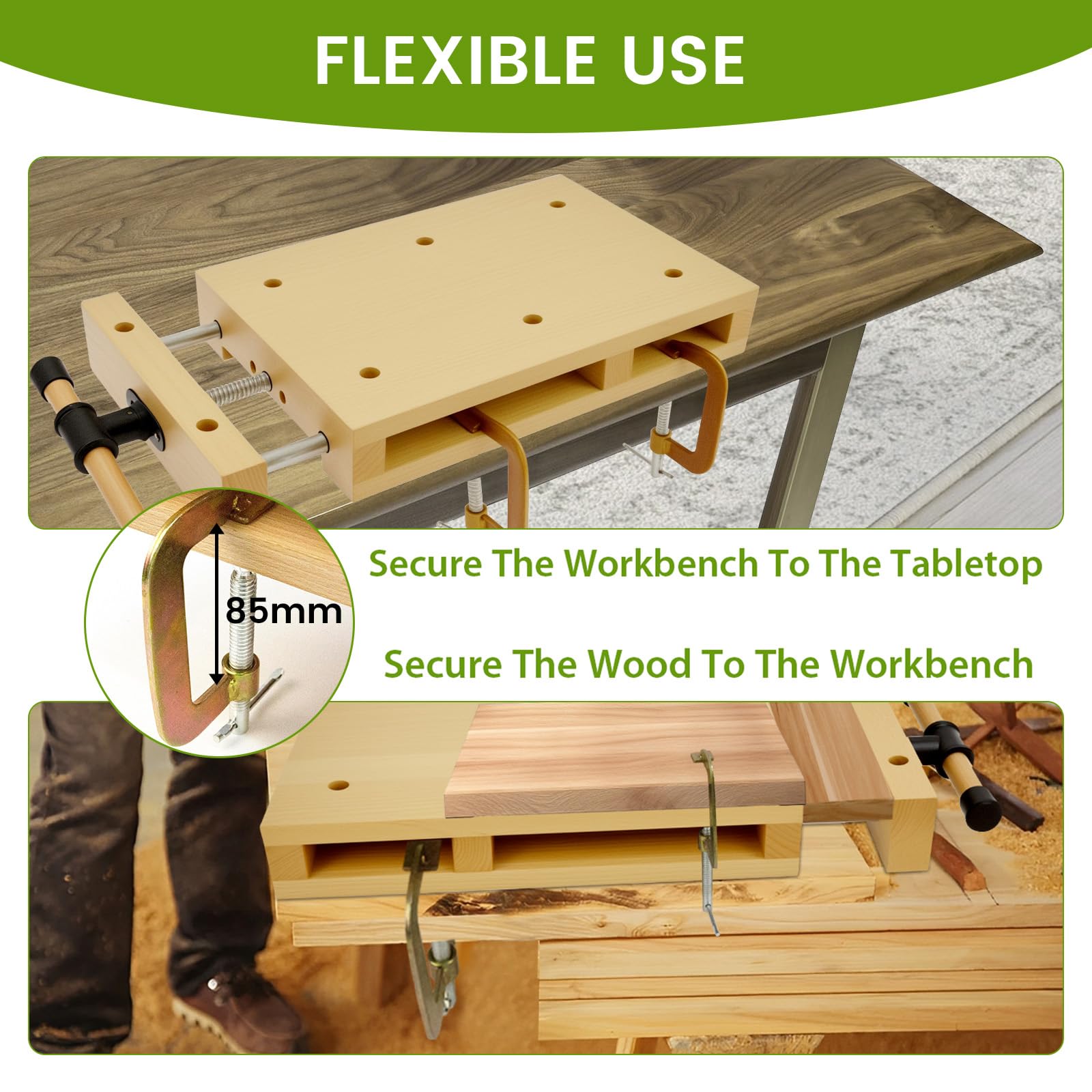 Tragbare Hobelbank Mobile Werkbank Kleine mit schraubstock Holz, Werkbank Klappbar Tragbar spanntisch Holzwerkbank Geeignet zum Schnitzen, Schneiden, Klemmen, Hobeln (46,5 × 28 × 7 cm)