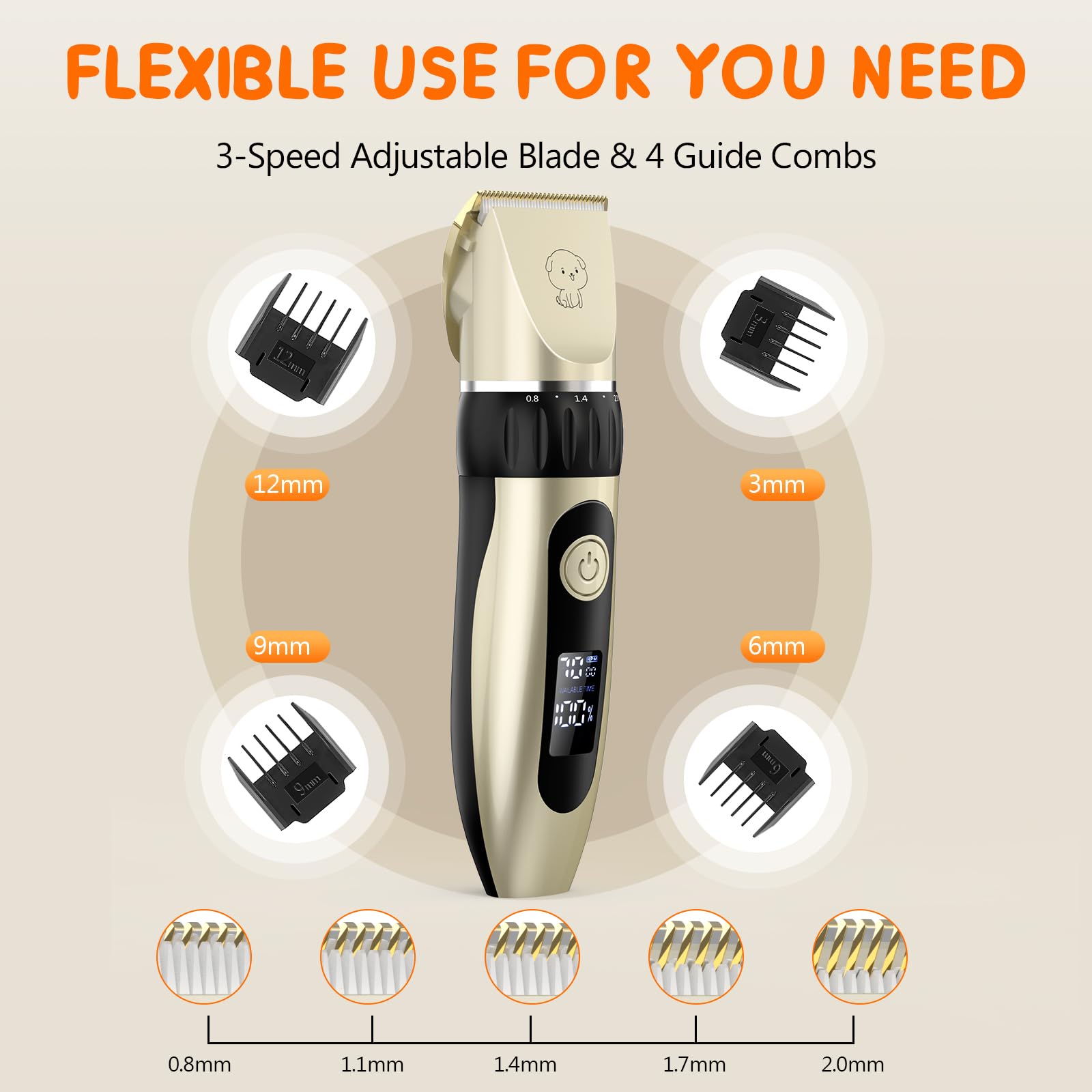 YAZEKY Premium Maquina Cortar Pelo Perros,Bajo Nivel de Ruido Cortapelos Profesional para Perros,Cortapelos para Mascotas Impermeable Todo el Cuerpo Lavable Inalámbrico Recargable (Oro)