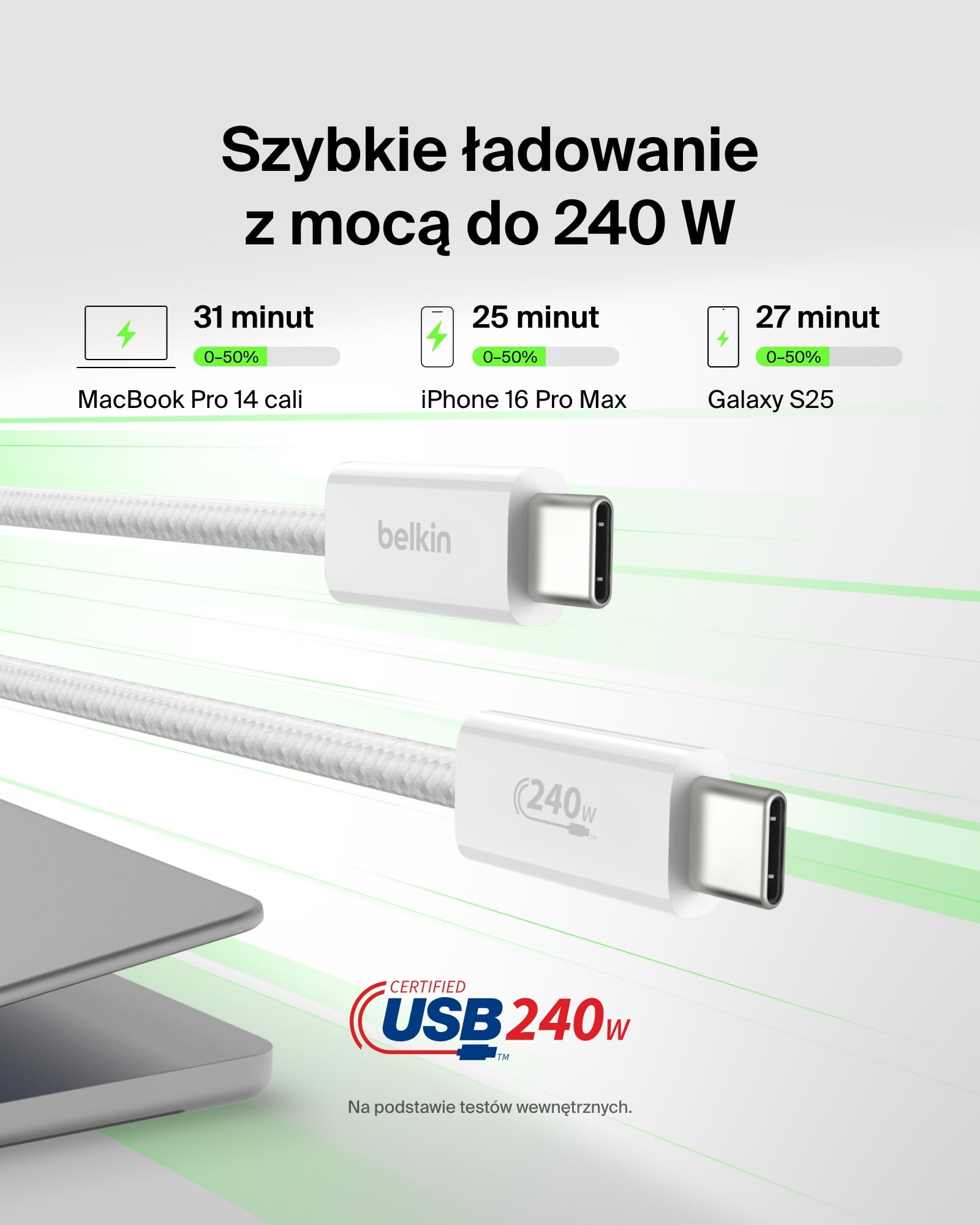 Belkin 2 szt. Kabel w oplocie USB-C na USB-C 240 W o długości 1,5M, – miękki Kabel typu C do szybkiego ładowania urządzeń iPhone serii 17 i 16, Galaxy S25, Pixel 10, iPad Pro i innych – biały