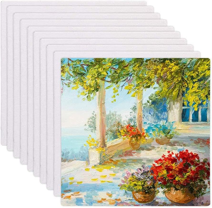 Elecdon 10Pcs Canvas Panels, Multi Panel Boards For Painting Creative Blank Panels Pack Kids Drawing & Writing (10 ×10Cm)