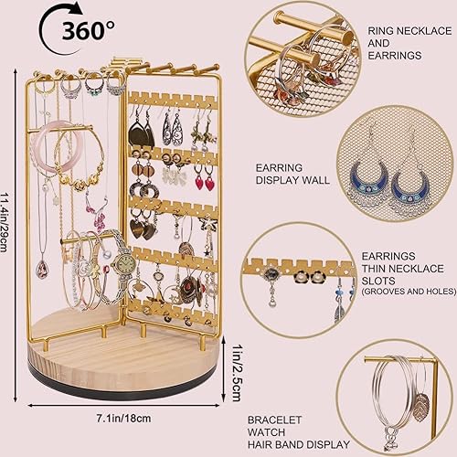 Miniatura 6 de DFU Organizador de joyas giratorio de 360 grados para organizar joyas, soporte giratorio para collares, aretes, soporte para aretes, estante de