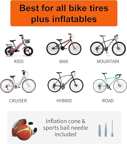 Miniatura 7 de Bomba de bicicleta con manómetro, alta presión, bomba de bicicleta de piso compatible con válvulas Presta y Schrader, bomba de neumáticos de