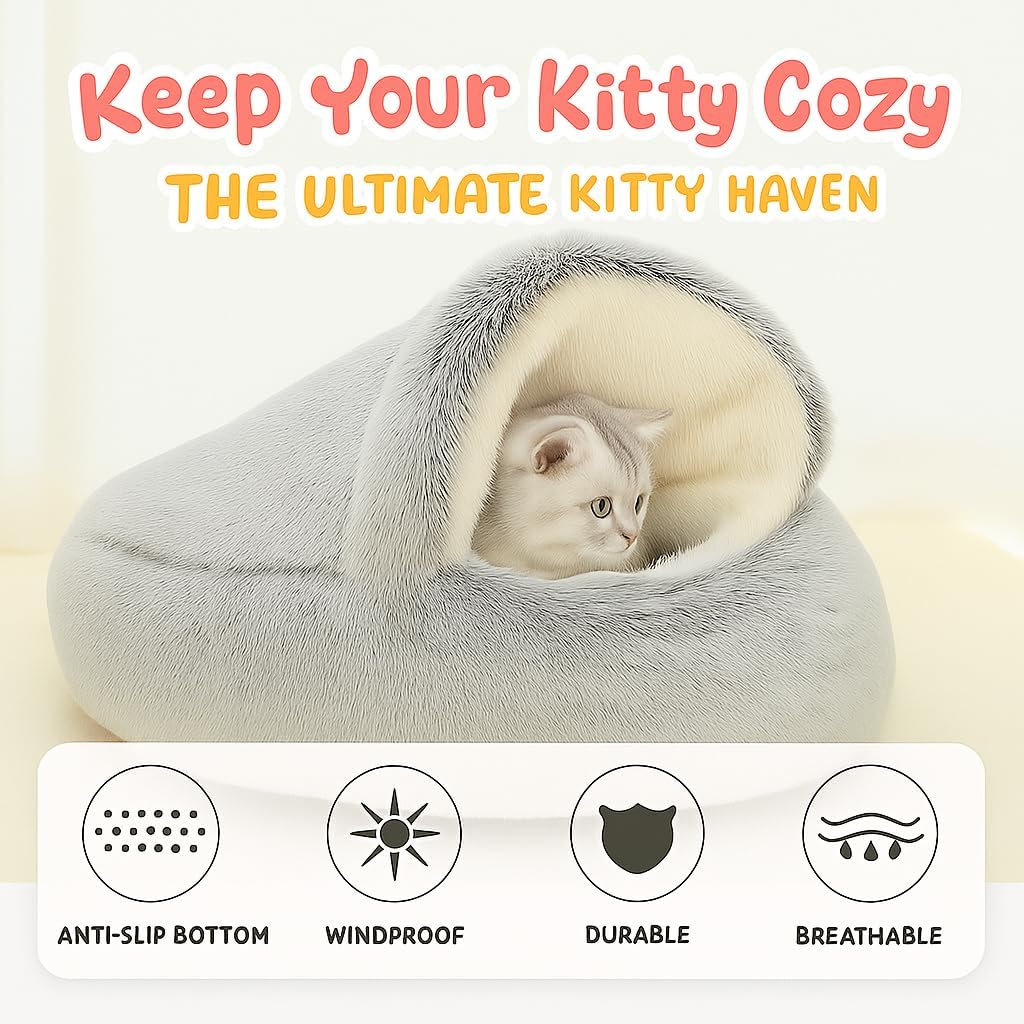 Nest Bed - Lapcatz Cat Beds for Indoor Cats, Fluffy Cat Bed Cave Plush Warm Nest for Cats (Storm,XXL 32"x32")