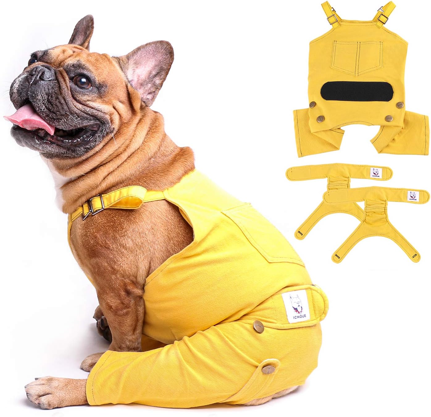 iChoue Cute Dog Diapers Suspenders for French Bulldog Frenchie Pug English Bulldog Female in Heat Cycle Yellow - XXLarge with 2pc Diapers