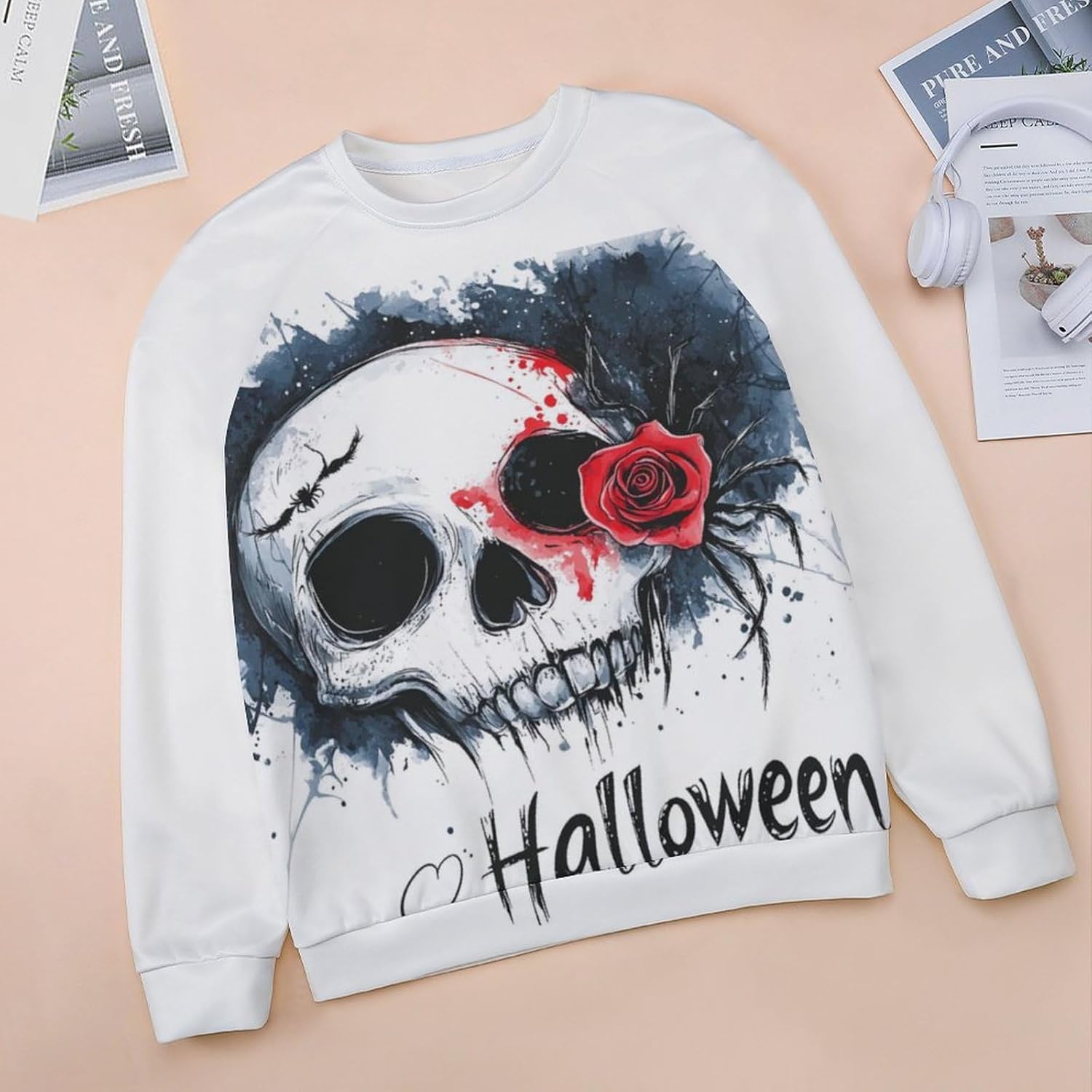 Halloween Sweatshirts for Women Funny and Spooky Print Crewneck Oversized Pullover Outdoor Lounge Fashion Sweater - Image 3