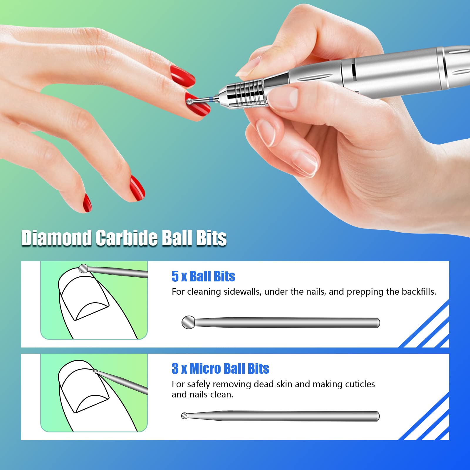30Pcs Diamond Nail Drill Bits Set, Rolokit 3/32 Inch Cuticle Bit for Nail Drill, Puntas para Drill Nails Manicure Pedicure Remover Tools for Acrylic Gel Nails, Salon Home Nail Care 2