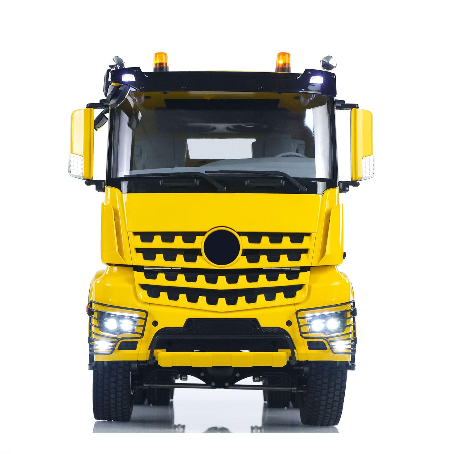 wheelfun 1/14 RC Trcuk 3363 - Modellino di auto per camion radiocomandato, in metallo, senza blocco, cambio a 2 velocità, suono luminoso, modello per adulti (giallo)
