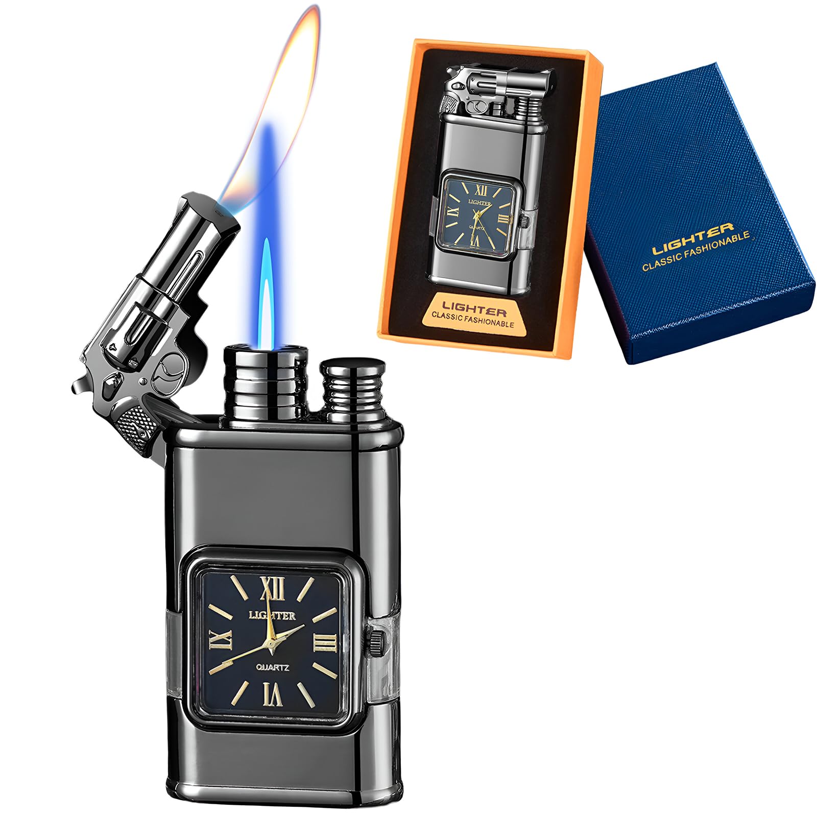 Torch Magic Dual Flame Lighter - Windproof with Visible Fuel Tank, Adjustable Flame, Refillable Butane for Men, Women & Friends - Black