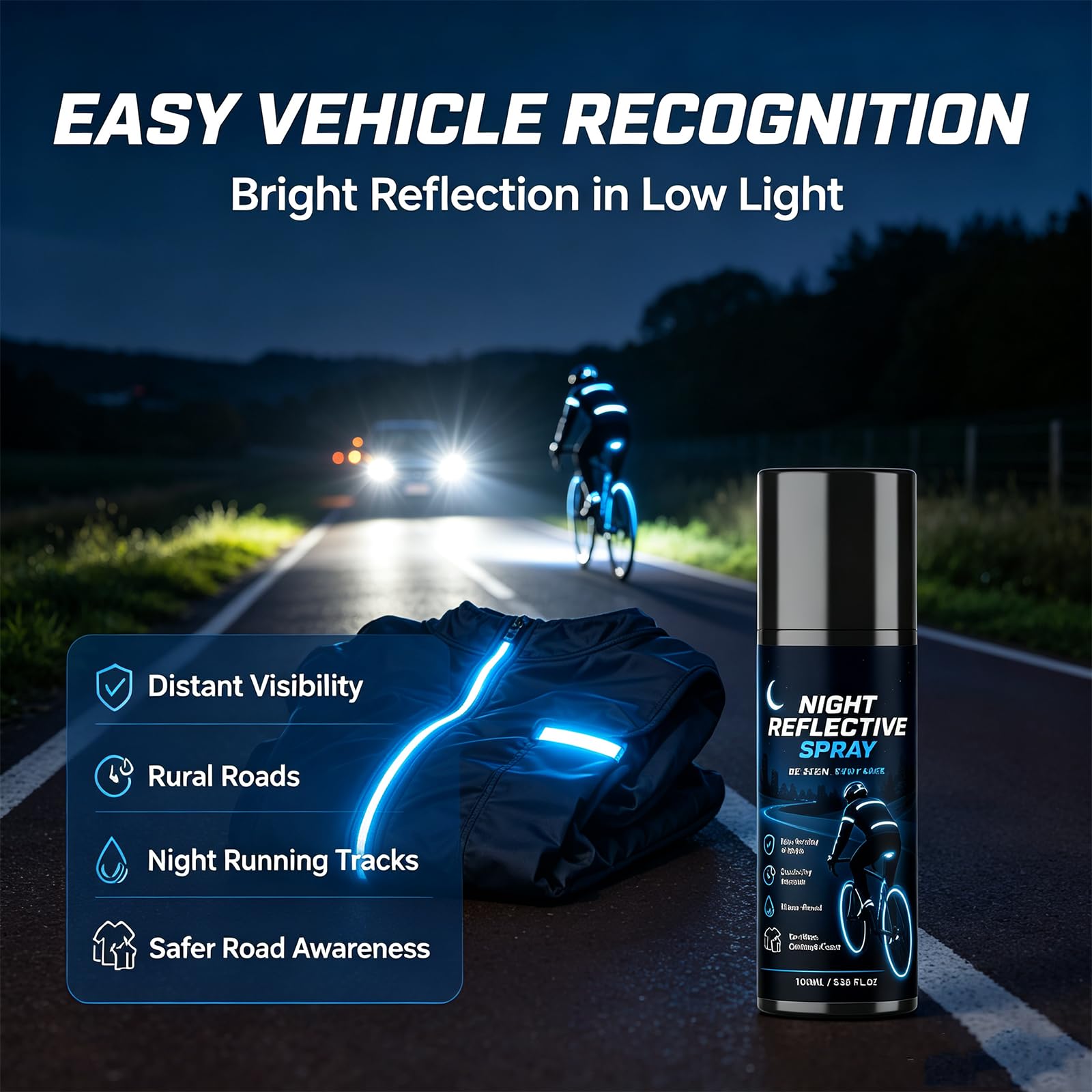 Nachtreflektierendes Spray, Night Reflective Spray Paint, Nighttime Cycling Reflective Spray, Schnelltrocknendes Reflektieren Nachtspray für Outdoor-Aktivitäten wie Radfahren und Laufen，5 Flaschen