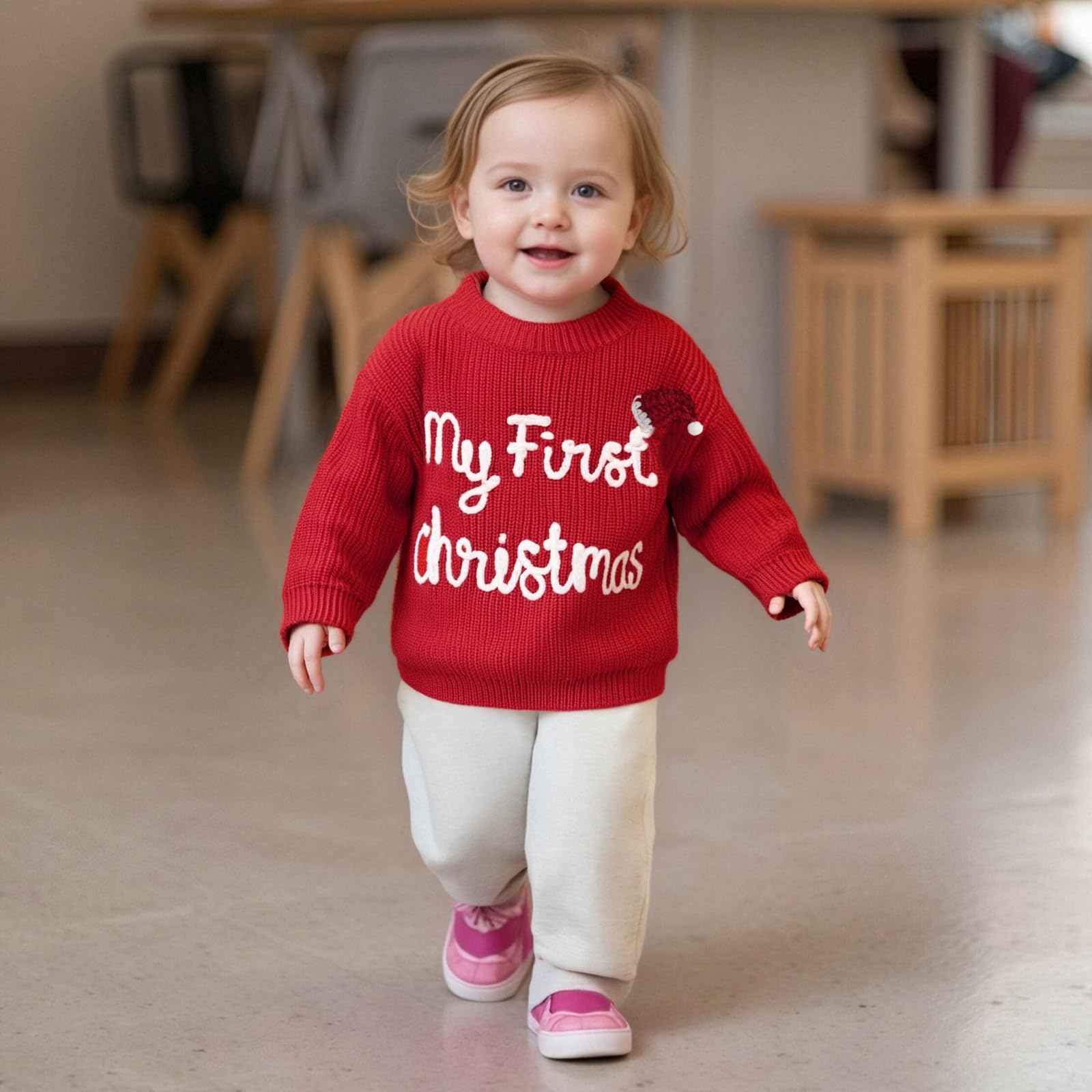 Suéter de Navidad para bebé, niño y niña, con letras bordadas, ropa de punto, ropa de otoño e invierno