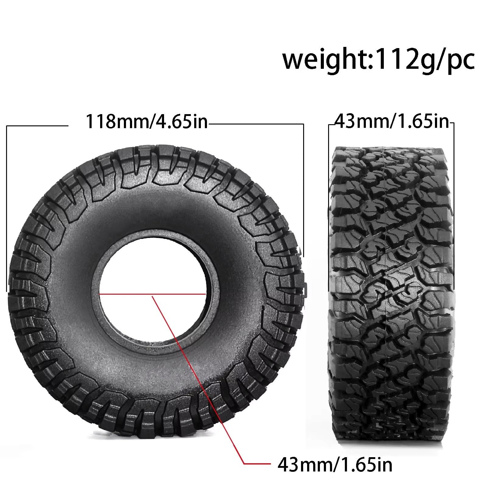 Pezzi Ricambio Auto Rc Per Axial Per SCX10 Per Traxxas Per TRX4 Per Redcat Per MST 1/10 4 Pezzi 118mm 1.9" Pneumatico In Gomma Ruota Pneumatico RC Crawler Car