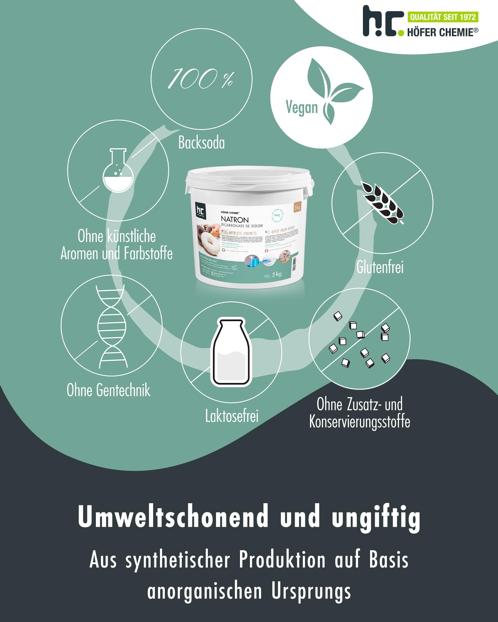 Höfer Chemie Natron Backsoda Natriumhydrogencarbonat 4 x 5 kg - Natron Pulver in Lebensmittelqualität - Effektives Hausmittel - Vielseitig Verwendbar
