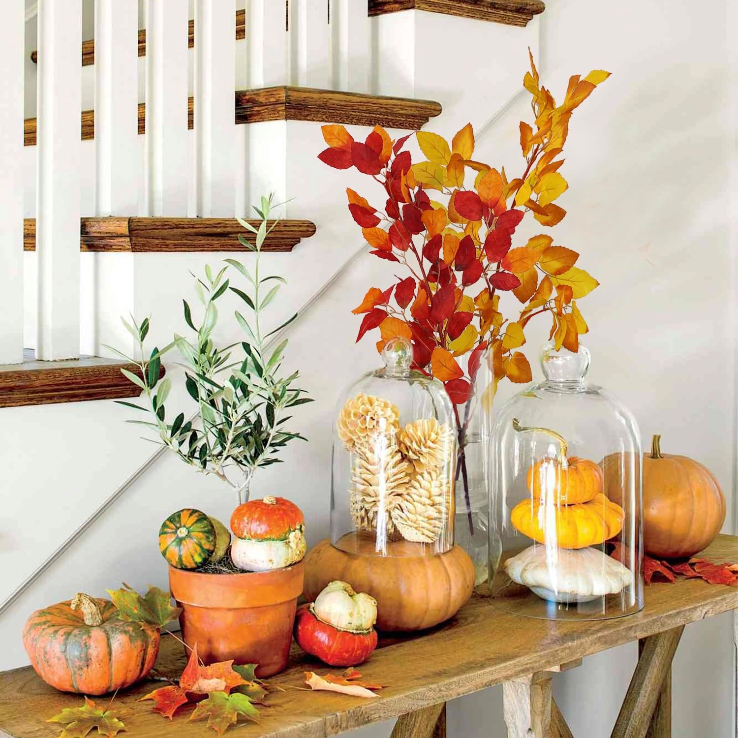 Rinlong 39 Inch Assorted Artificial Beech Leaf Stems 3Pcs Fake Fall Foliage Branches Autumn Leaves Faux Fall Floral Stems Greenery Artificial Fall Flowers for Decoration Fall Decor