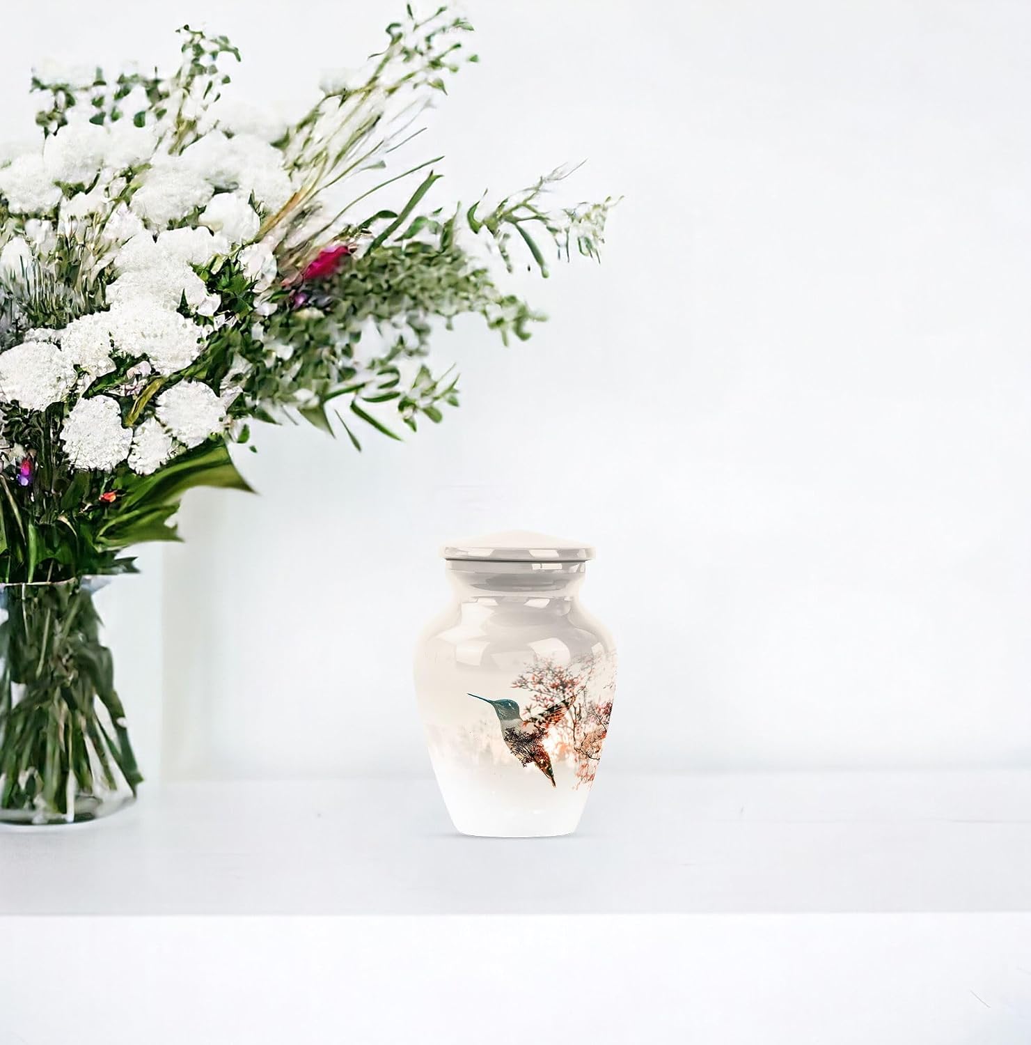 Hummingbird Urn for Ashes, 3 Inch Urn, White Urns, Mini Urns for Human Ashes, Cremation Urn for Ashes, Urns for Human Ashes Adult Man, Pet Urn for Ashes, Funeral Urns for Ashes