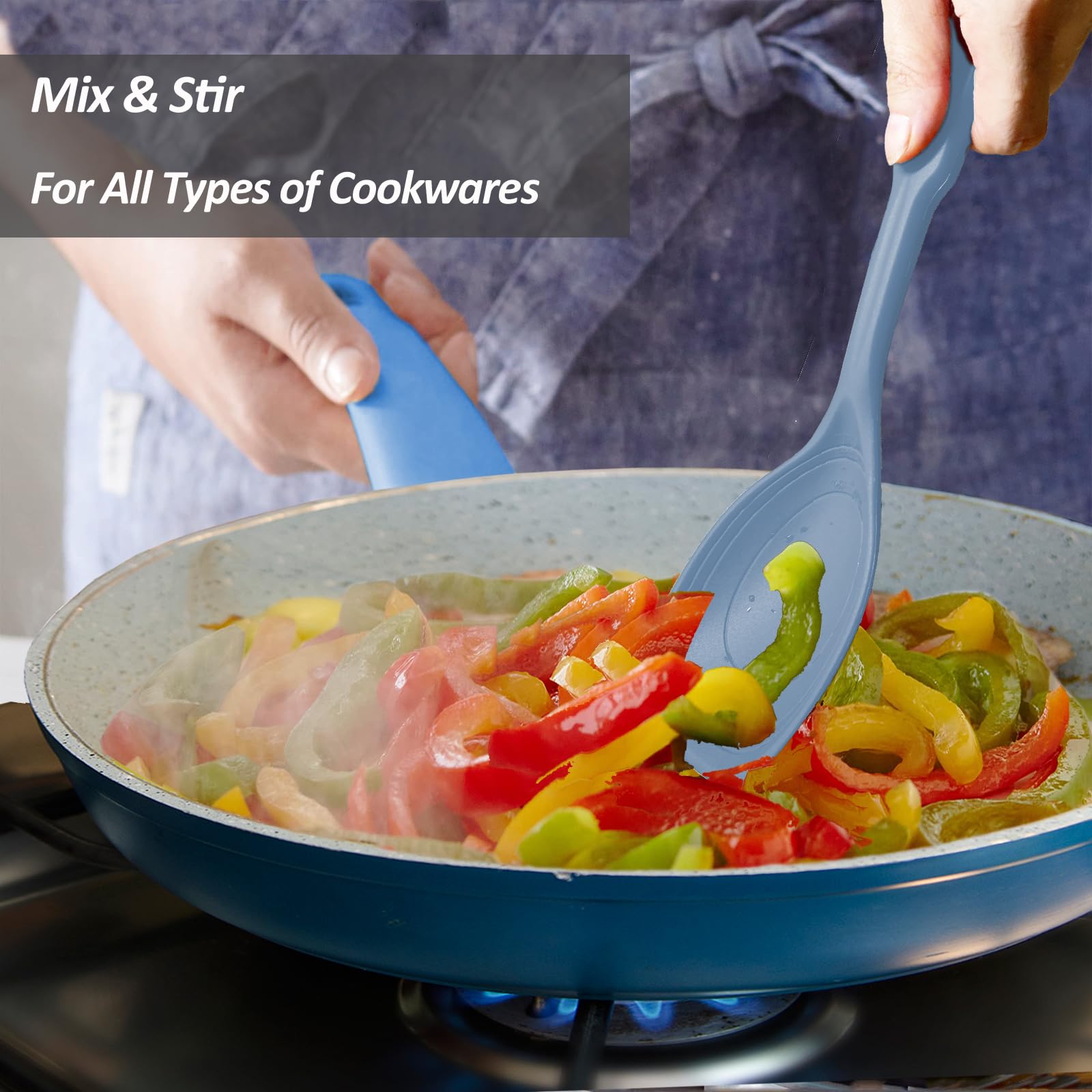 Cuchara de cocina grande de silicona, juego de cucharas sólidas antiadherentes con perno profundo y marca de medición para mezclar, servir, escurrir, recoger, raspar, utensilios de cocina resistentes