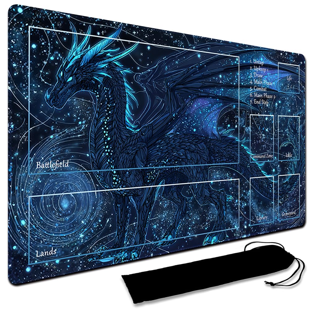 MTG Playmat,With Storage black Bag Szie 60 x 35CM , With Zone MTG playmat Stitched Edges Game Play Mat Trading Card Game Playmats Mouse Pad Smooth Rubber Surface TCG Game Mat (With Zone,4)