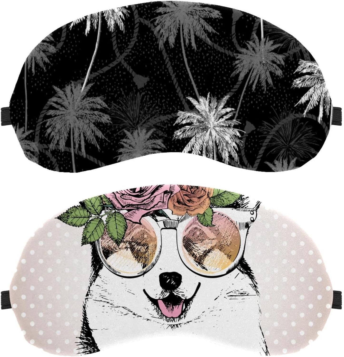 Confezione da 2 maschere per gli occhi con testa di fiore disegnata a mano per dormire, maschera per gli occhi per dormire, morbida copertura per gli occhi per viaggi, pisolini, aerei, blocco della luce