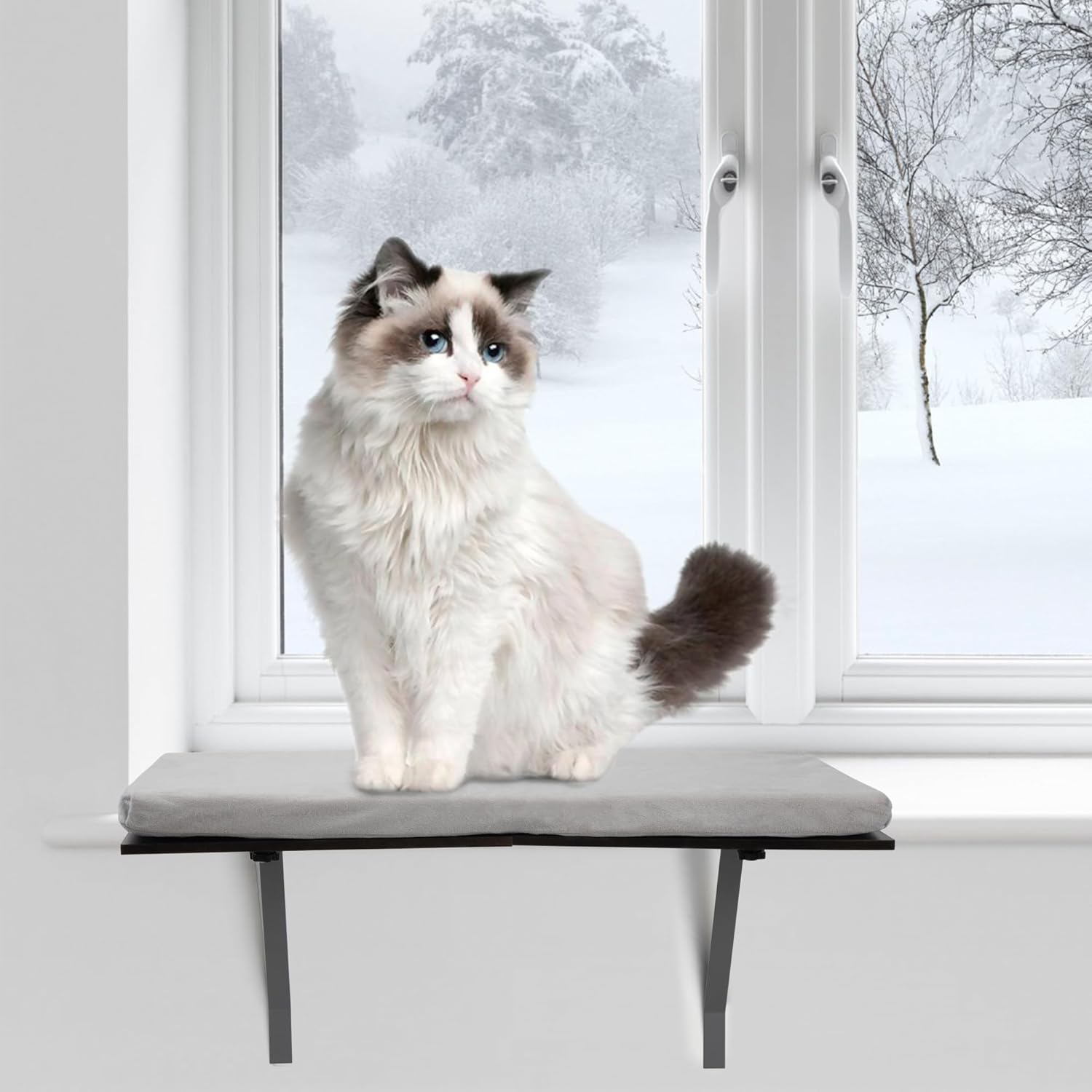 review COZIWOW Window Cat Perch Cat Window Hammock for Indoor Large Cat Bed for Window Sill, Grey