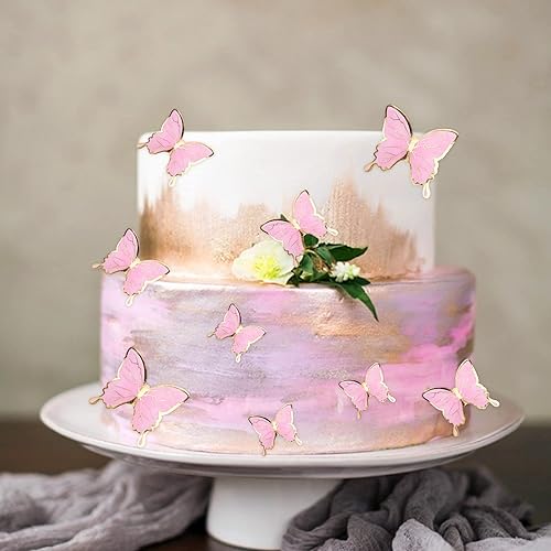 Miniatura 4 de ZpiLkes 30 adornos de mariposa para tartas de mariposa en 3D, cola de oro rosa, mariposa, fiesta de cumpleaños, decoración para aniversario, boda,