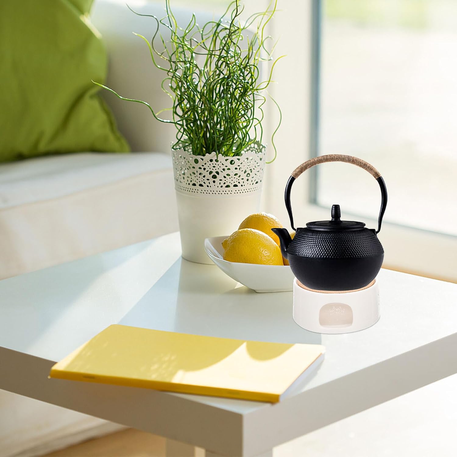 Ceramic Teapot Warmer Base Hollow Design Household Tea Heater for Home Office with Candle Holder Support Easy to Clean and Dirt Resistant