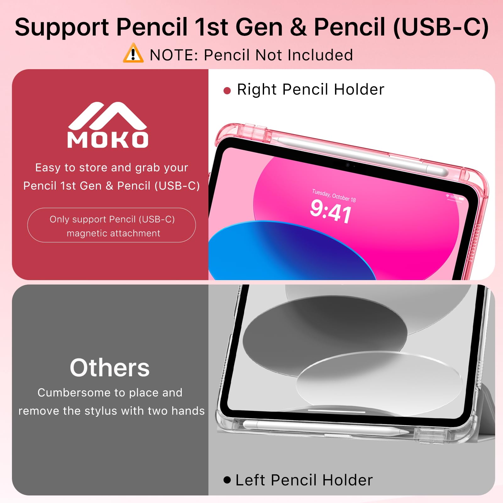 MoKo Custodia per iPad 11 Pollici (A16) 11a Generazione, iPad 10a Gen 10,9" 2022 con Portapenna, Trifold Sottile, Anguria Rosa