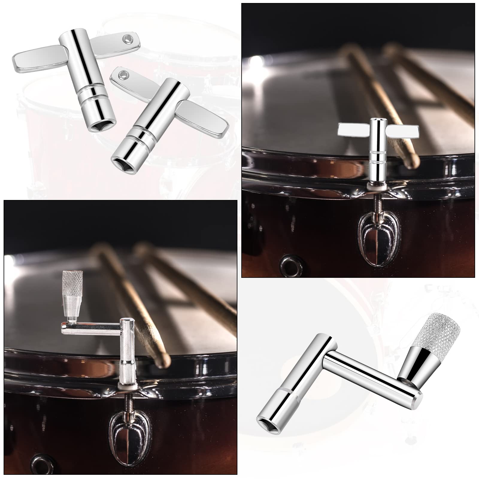 Lot de 4 clés de batterie argentées - Clé d'accordage - Pour percussions - Pour instruments de percussion, tambour