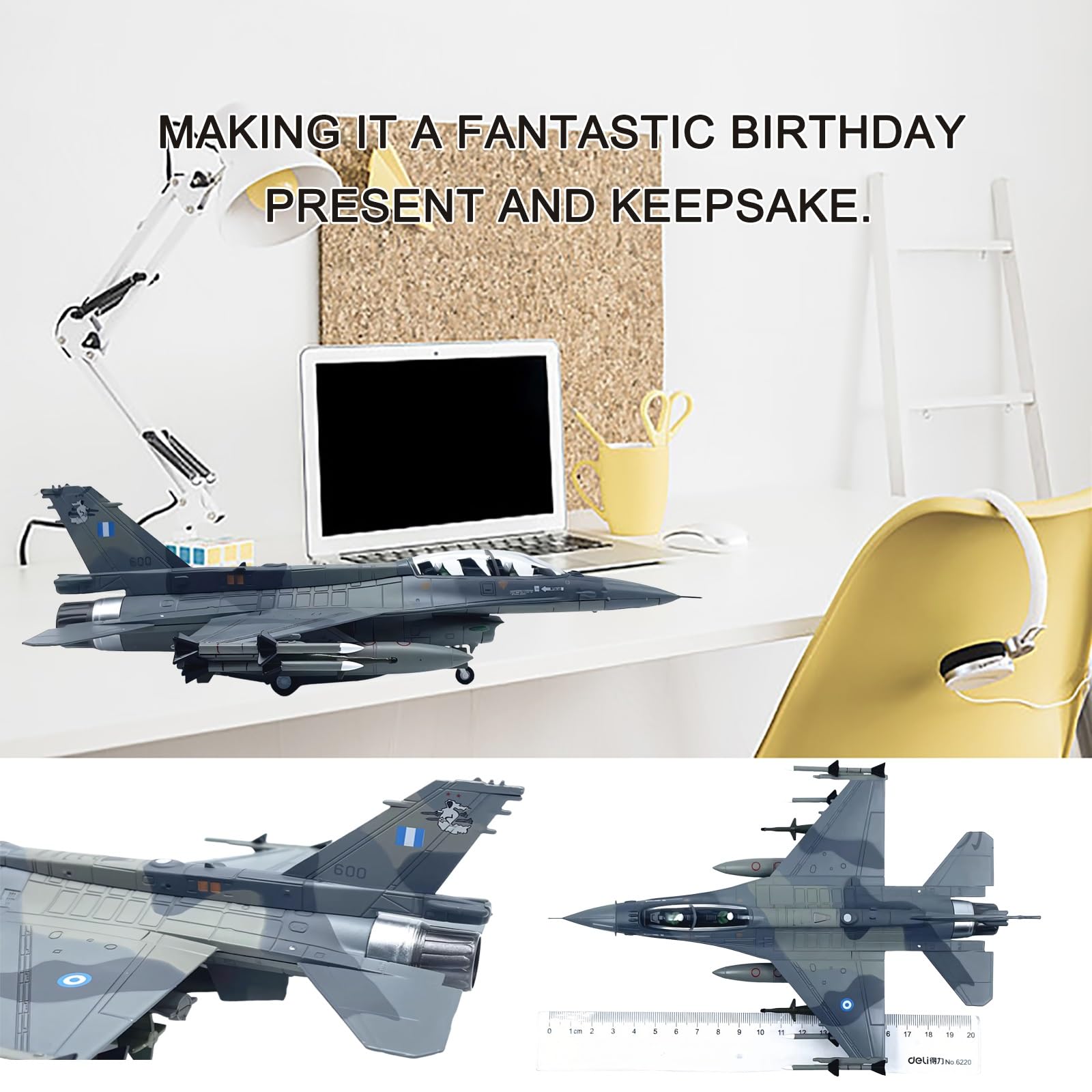 Model myśliwca ze stopu F-16D w skali 1:72 - odlewany ciśnieniowo samolot wojskowy do kolekcjonowania ze stojakiem, bardzo szczegółowa symulacja statyczna do dekoracji