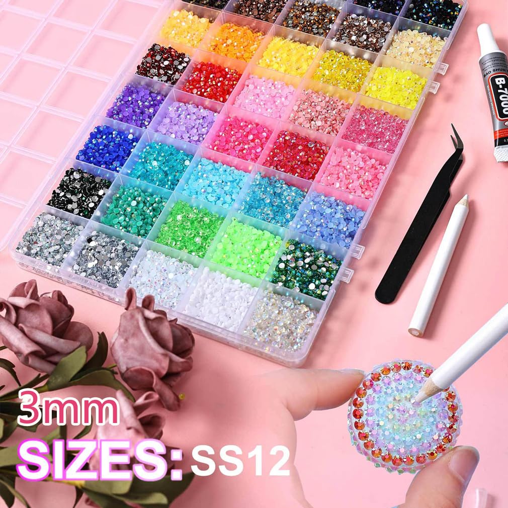 Kit Di Strass Piatti In Resina Mista Da 3 Mm, Strass In Cristallo Gelatinoso Con Colla, Penna, Pinzetta, Per Lavori Fai Da Te, Nail Art, Abbigliamento, Decorazioni Per Telefoni (40 colours)
