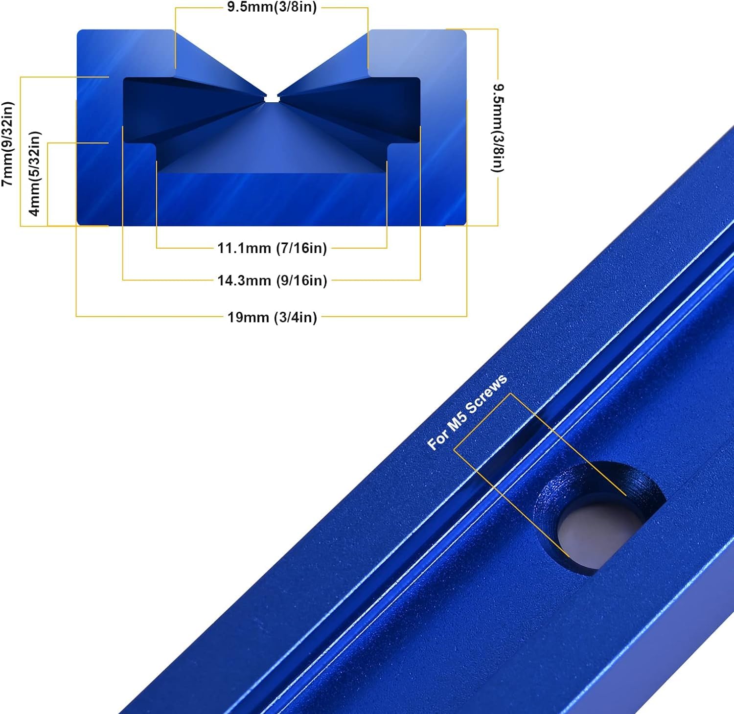 Iverntech Lot de 6 rails de guidage en T T ​​Track T-Pistes - 610 mm - Bleu profond - En alliage d'aluminium - Avec vis autotaraudeuses - Pour scie de table, routeur, travail du bois