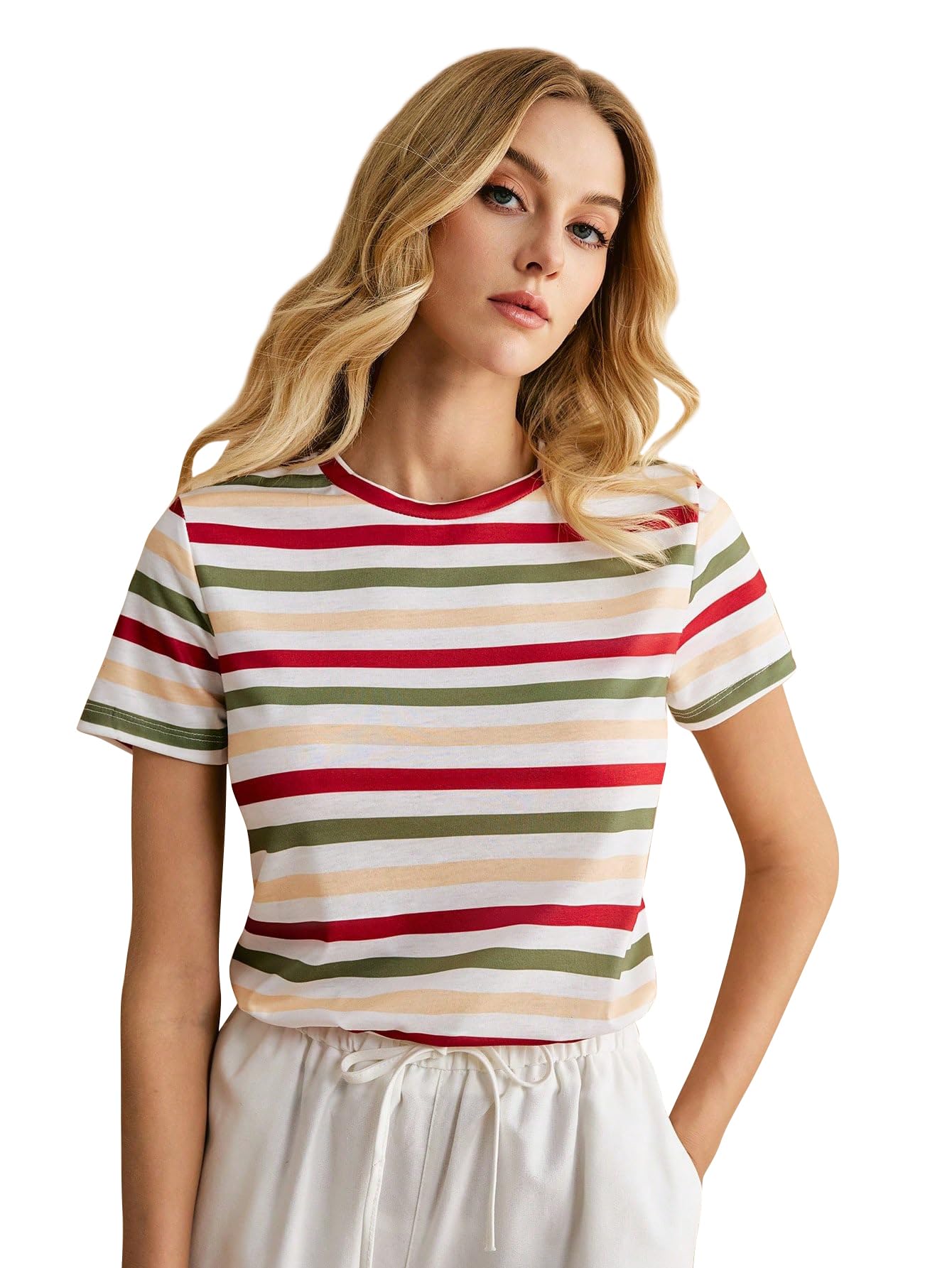 toochki Tops for Woman | Lycra Top | T-Shirt | Tshirt | Western | for Jeans | Short Sleeve | Stretchable | Striped Printed-picture-43