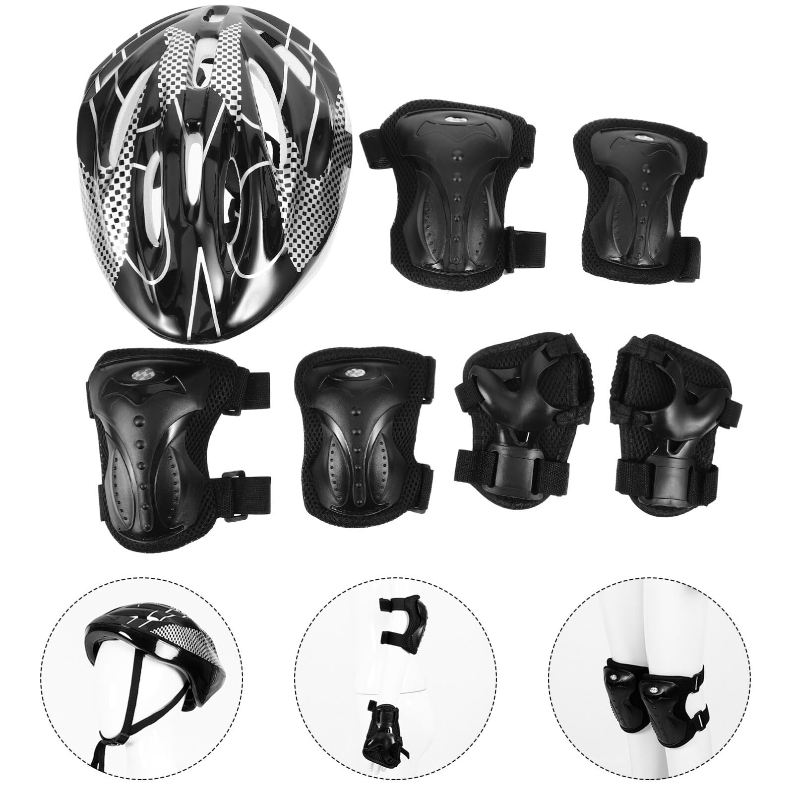 POPETPOP Ensemble de Protections pour Skateboard Adulte en Plastique et Coton Noir Comprenant Casque, Genouillères et Coudières Confortable et Solide pour Sport en Extérieur