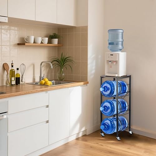 Miniatura 3 de Soporte para jarra de agua de 5 galones, estante para jarra de agua de 3 niveles con diseño de rueda reforzada en forma de X, soporte para jarra de