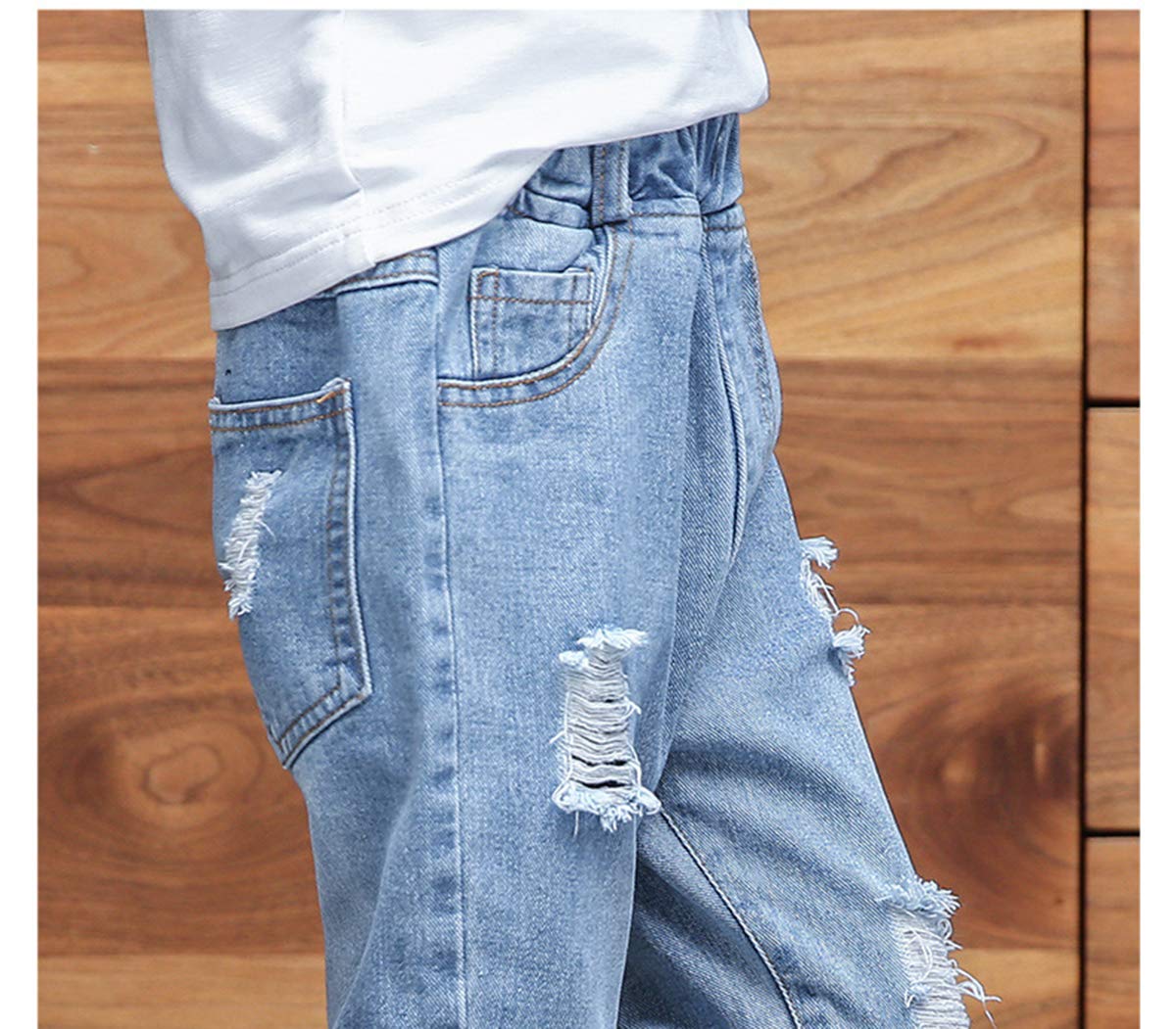 KIDSCOOL SPACE Vaqueros de Moda dañados con Agujeros Rasgados para niñas, Azul, 14-15 años