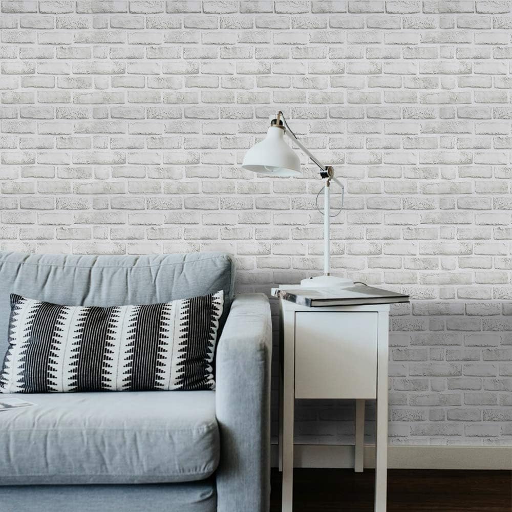 White Gray Brick Wallpaper Grey Self Adhesive Contact Paper 17.71''×236.2'' 3D Effect Wall Paper Peel and Stick Removable Vinyl Film Decorative Backsplash for Christmas Wall Decor