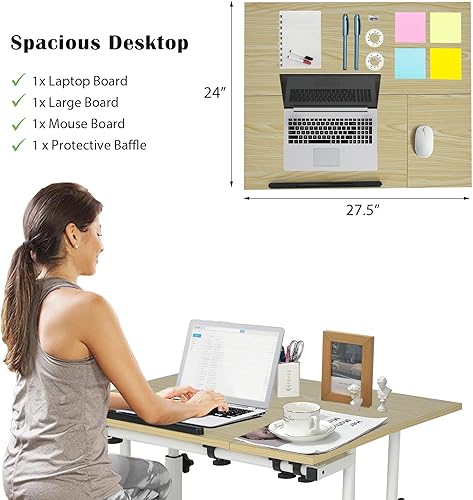 Miniatura 9 de Tangkula Escritorio móvil de pie, escritorio de oficina en casa ajustable en altura con 2 modos, mesa inclinable y ruedas flexibles, carrito de