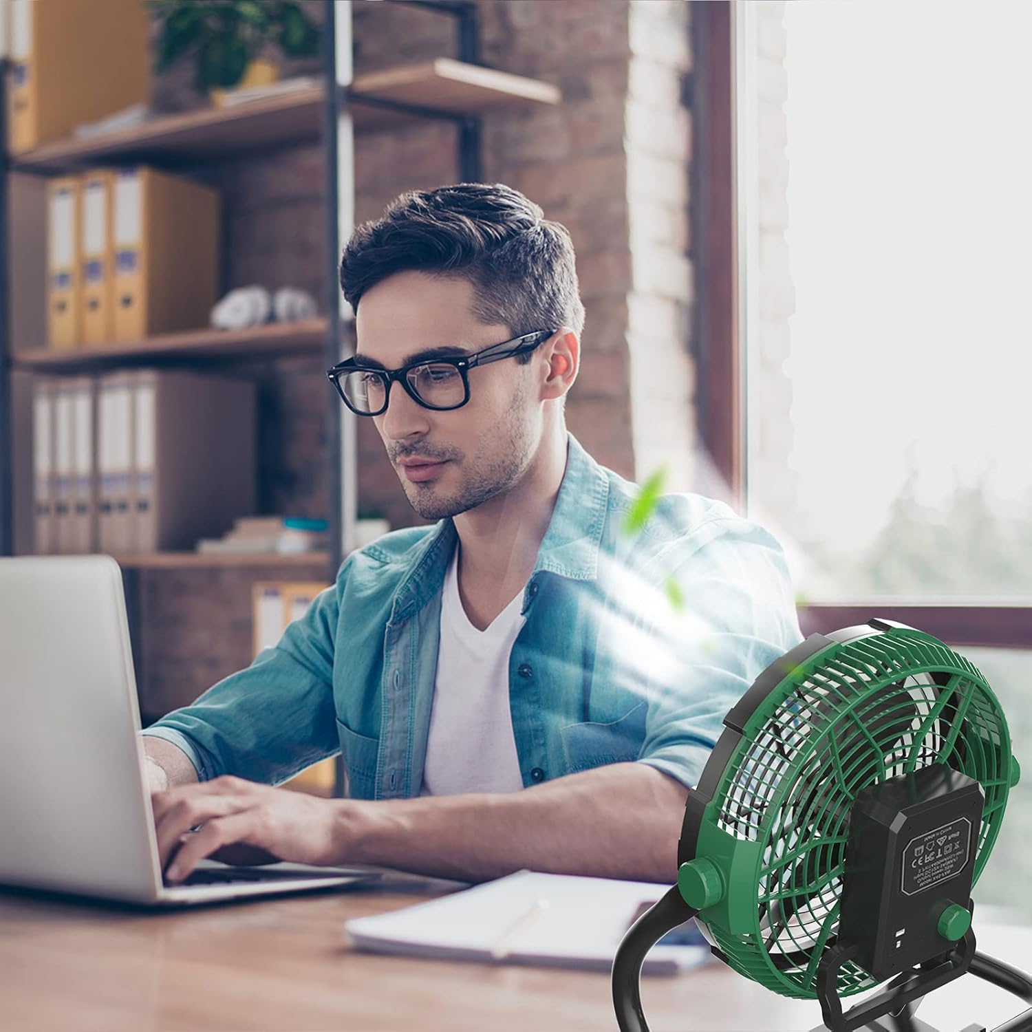 Rechargeable Portable Industria Fan Wall-Mounted Desk Fan Floor Fan with LED 13500mAh Power Bank Adjustable Patio Fan for Motorhome Travel/Garage/Outdoor/Office