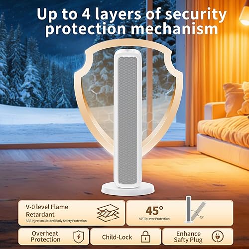 Miniatura 2 de EasyKey Calentador de espacio interior de 24 pulgadas, 1500 W, cerámica PTC, calefacción de habitación grande con filtro purificador de aire,