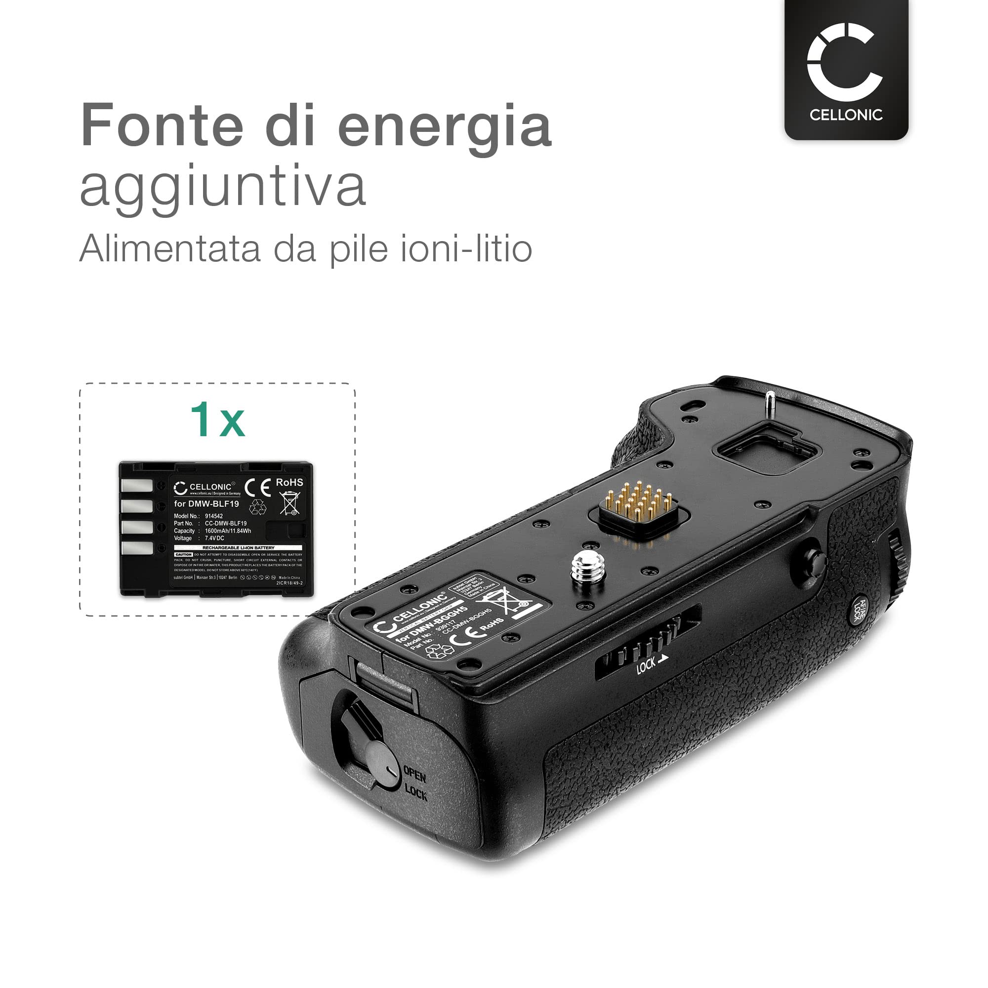 CELLONIC Impugnatura DMW-BGGH5 Compatibile con Panasonic Lumix DC-GH5 II/Lumix GH5 Battery Grip per Fotocamera Fotografia Verticale Multifunzione portabatterie DMW-BLF19