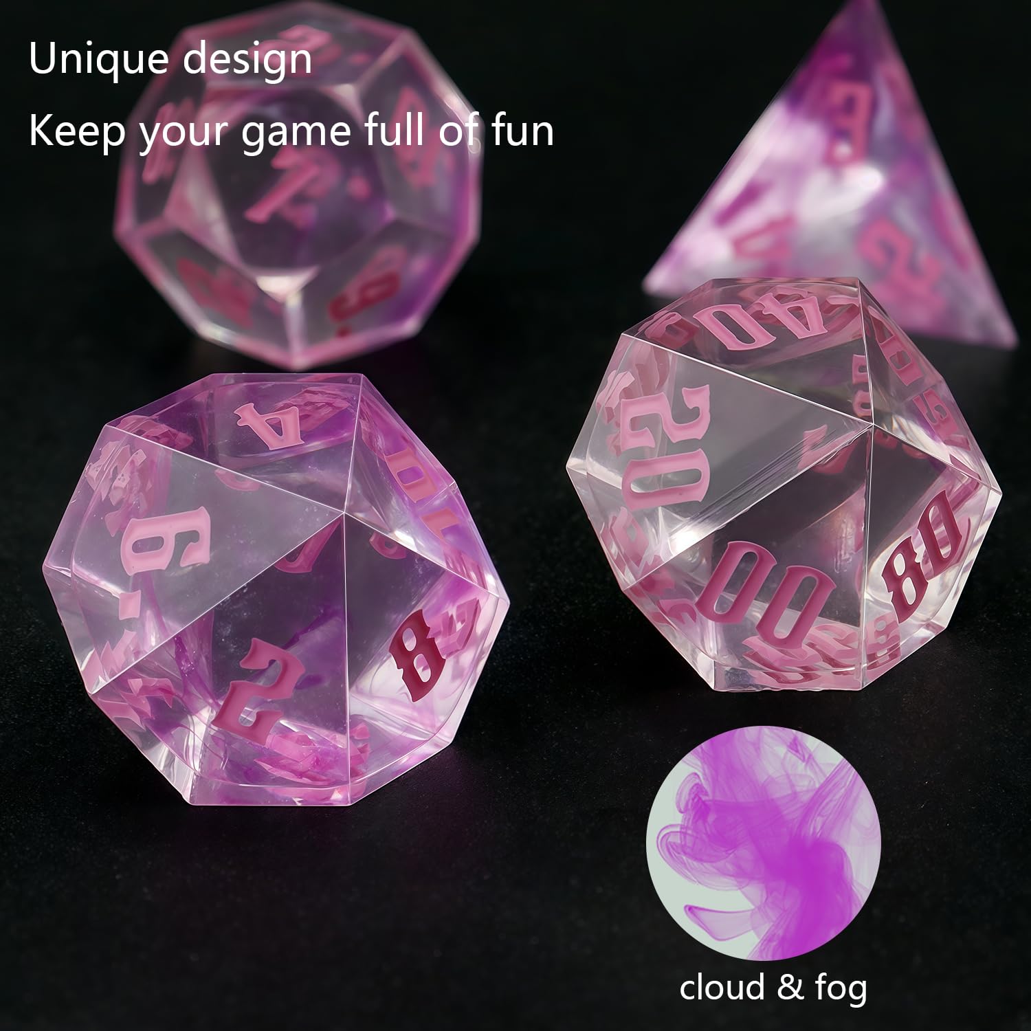 DND Liquid Dice Set Polyhedral Dice for Dungeons & Dragons (D&D) RPG Magic RPG Tabletop Dice Complete D4 D6 D8 D10 D12 D20 (with Model Box - Pink)