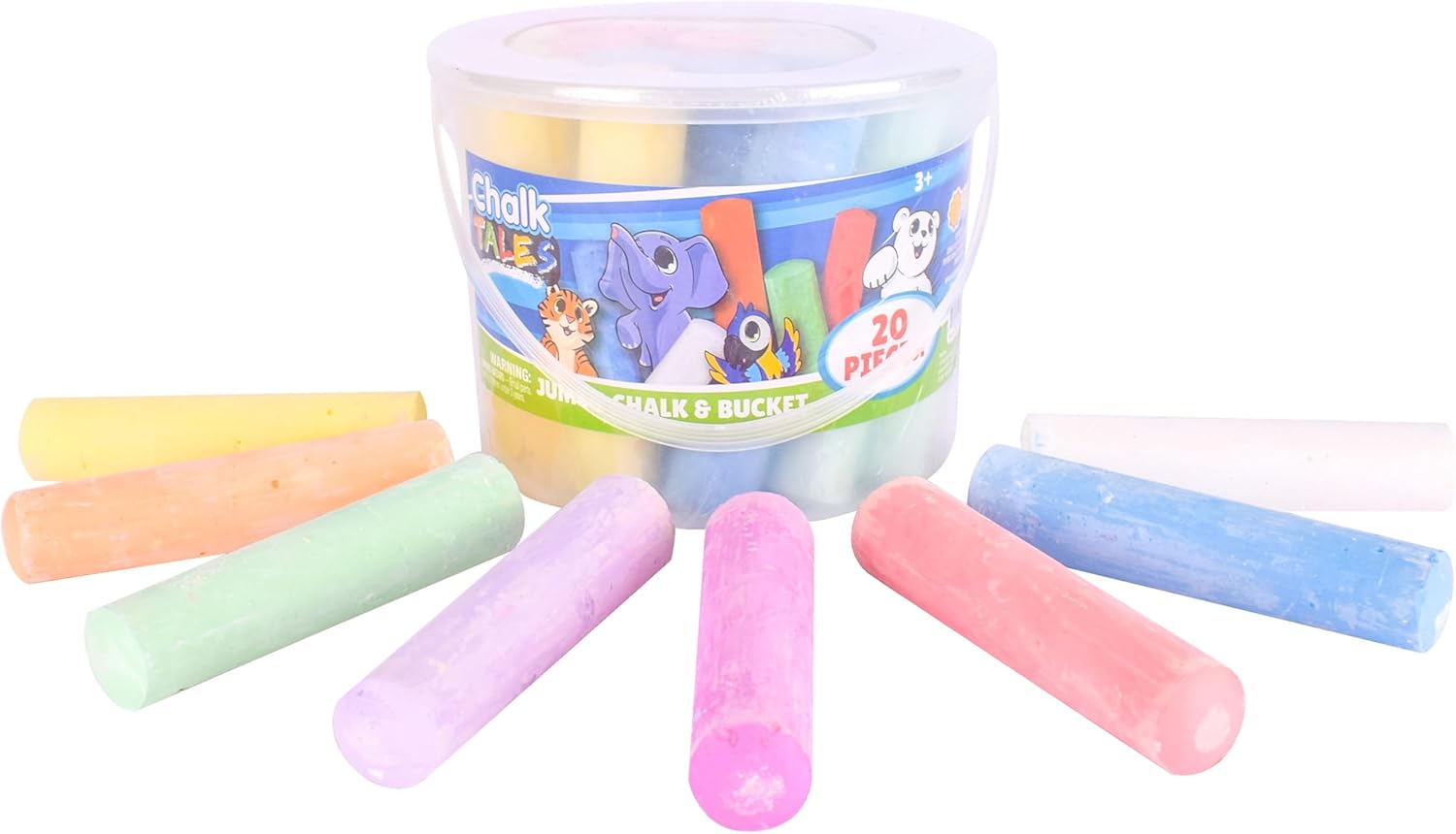 Sunny Days Entertainment Sidewalk Chalk Set for Kids with Storage, Washable, Jumbo Colored Chalk for Outdoor Play and Chalkboard Art - Ages 3+ (20 Pieces, Multicolor)